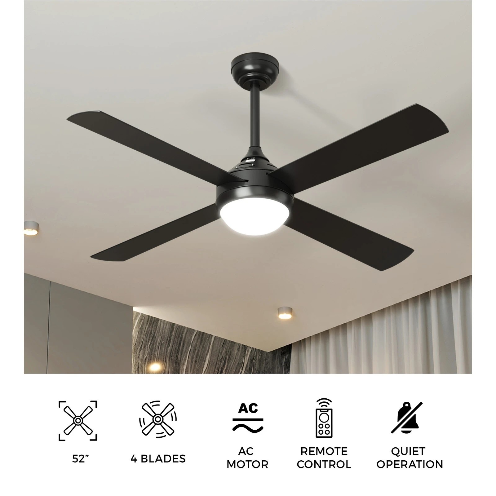 4 Vevare 52" Ceiling Fan AC Motor with LED Light & Remote Control, 4 of 10