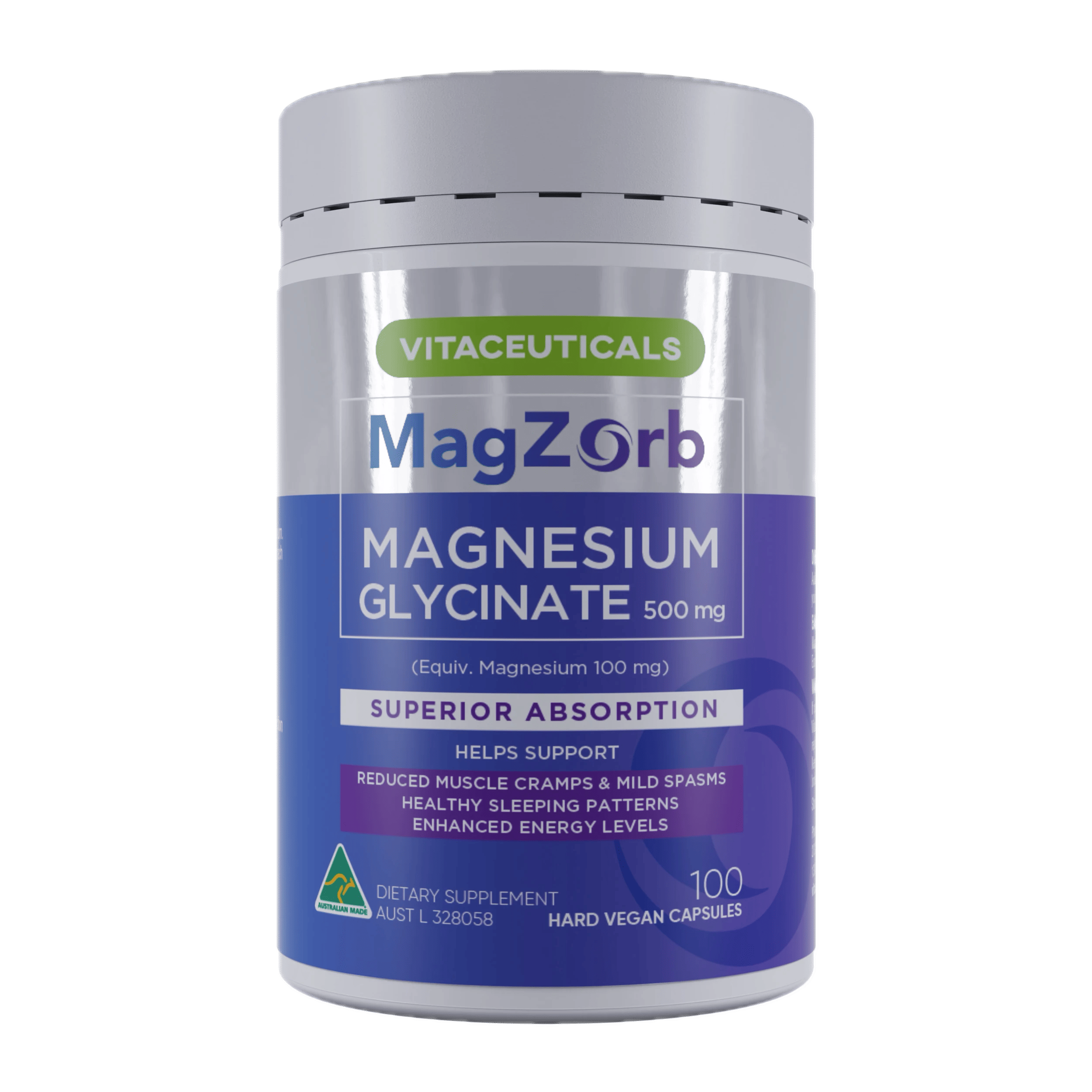 1 Vitaceuticals 100pc MagZorb Magnesium Glycinate 500mg Muscle Support Capsules, 1 of 1