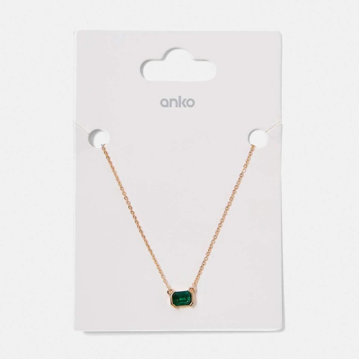 4 Stone Pendant Necklace - Gold Tone and Green GOLD METAL, 4 of 4