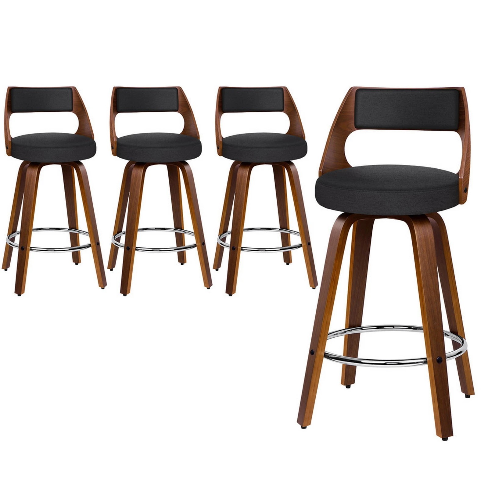 1 Alfordson 4x Swivel Bar Stools Eden Kitchen Dining Chair Wooden Fabric - Black, 1 of 10