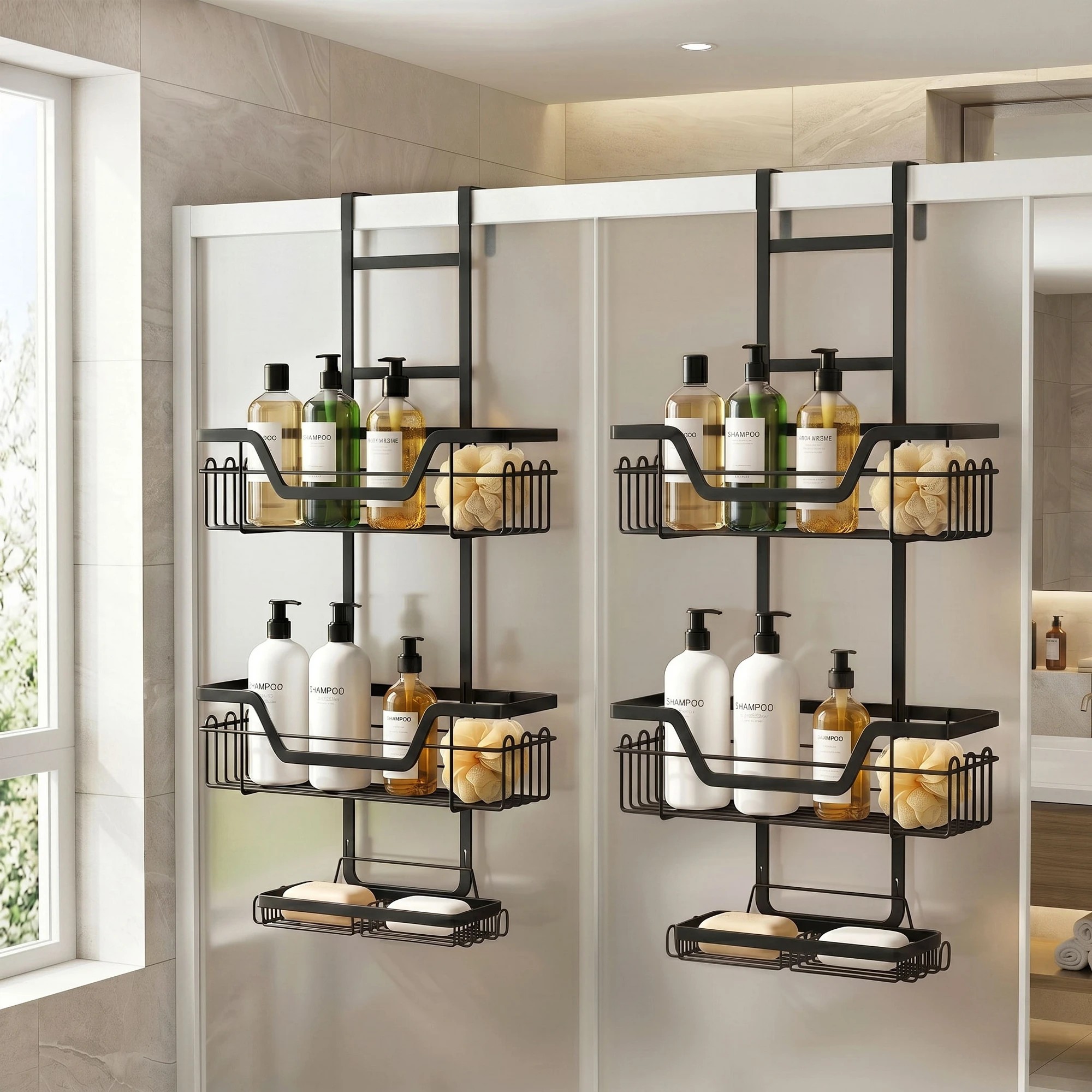 9 Artiss 2X 3 Tier Over The Door Shower Caddy Hanging Bathroom Storage Organizer - Black, 9 of 9