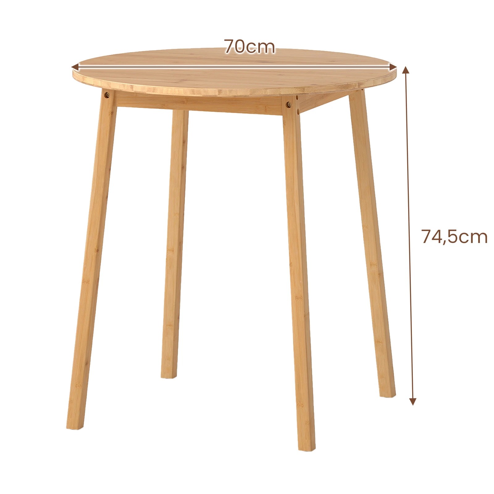 4 Costway Round Bamboo Dining Table 70cm Solid Wood Writing Desk Kitchen Breakfast, 4 of 4