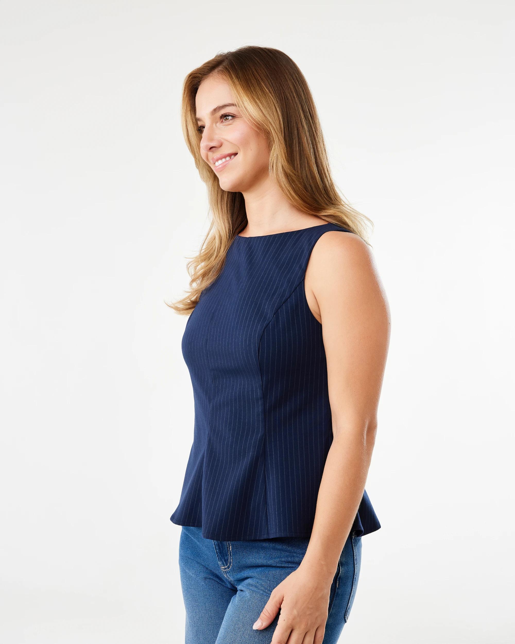 2 Sleeveless Fitted Peplum Top Pin St Nvy, 2 of 6