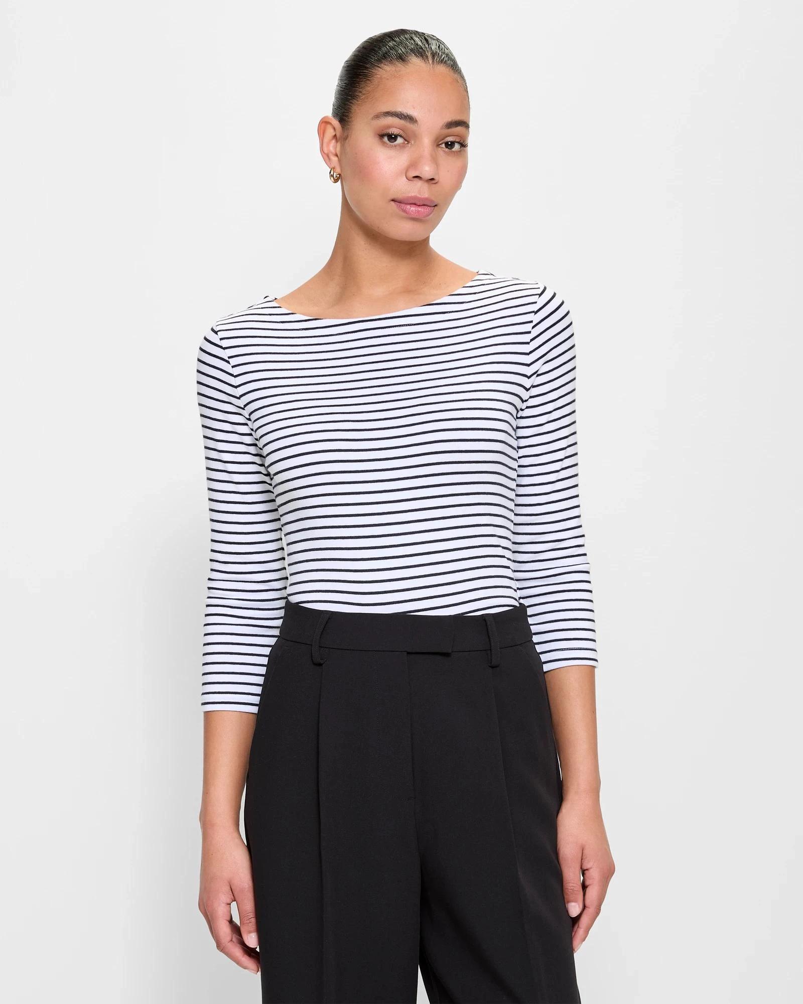 1 Preview Isabel Boat Neck Top WHITE / BLACK STRIPE, 1 of 5