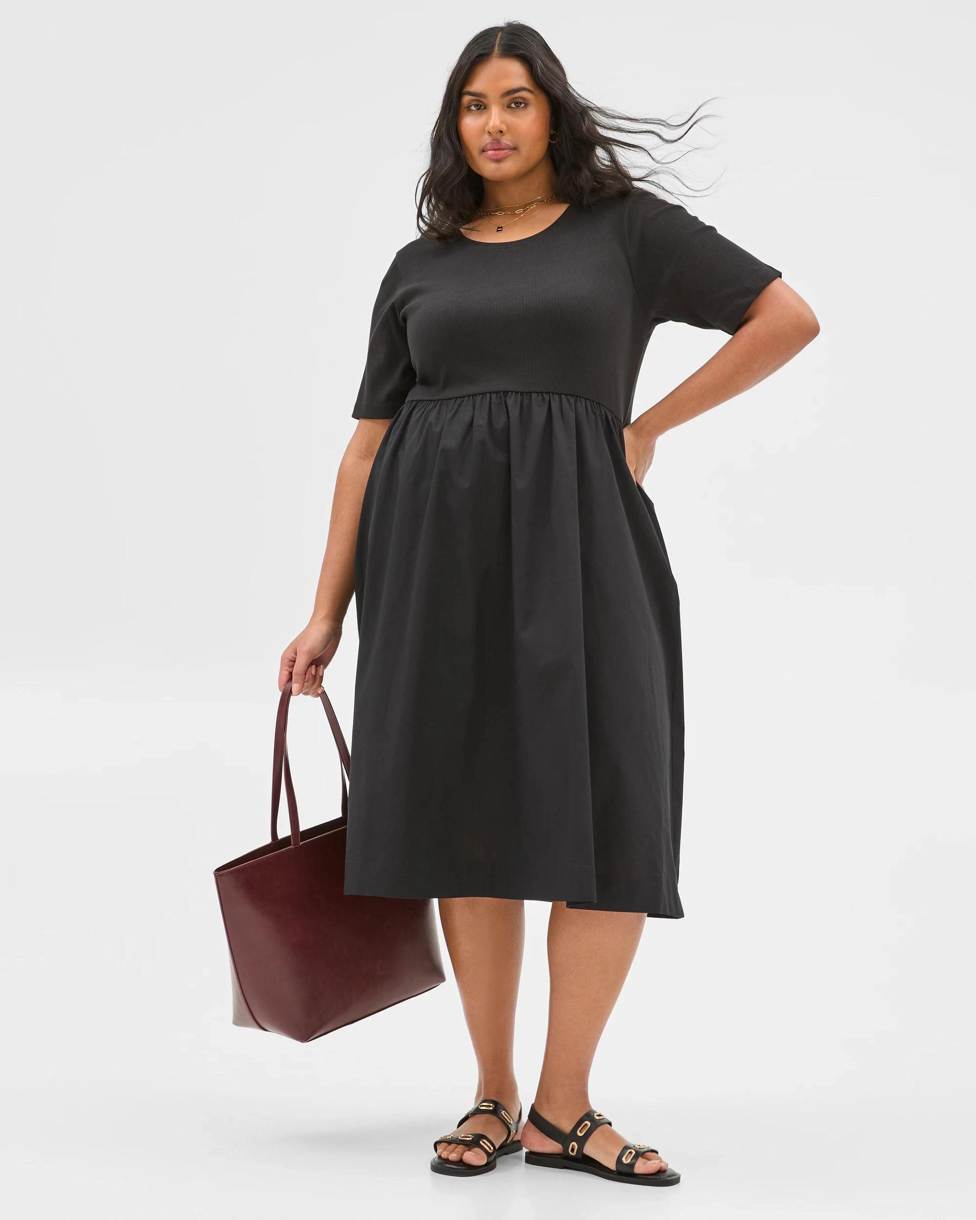 1 Target Curve Plus Size Knit/Woven Dress BLACK, 1 of 7