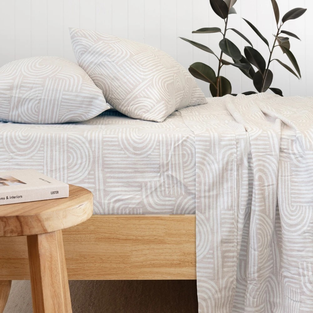 1 Bowie Brushed Cotton 160GSM Flannelette Sheet Set - Single Bed - Beige - Single Bed - Beige, 1 of 3