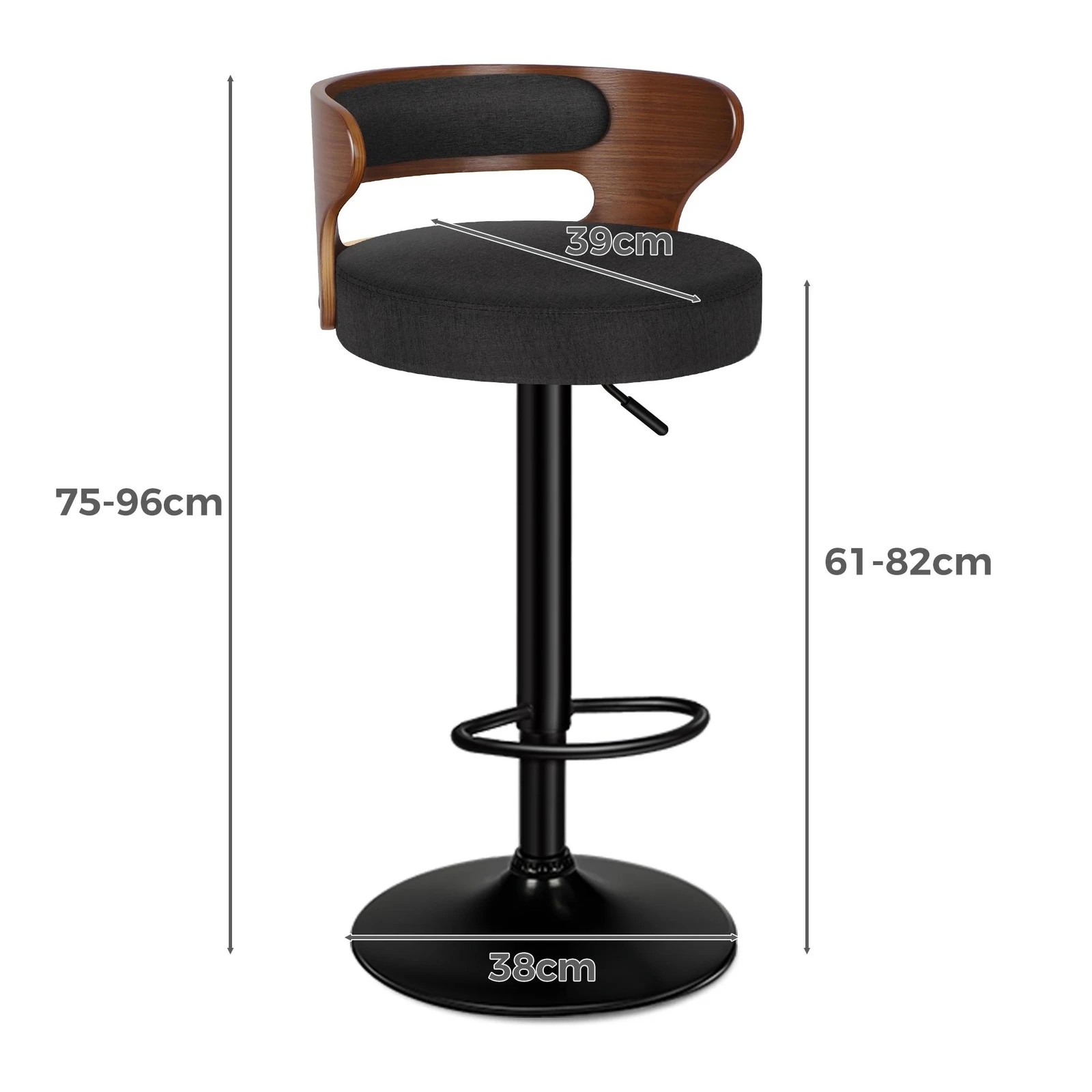 3 Alfordson 4x Bar Stool Kitchen Swivel Chair Wooden Linen Fabric Ramiro - Black, 3 of 10