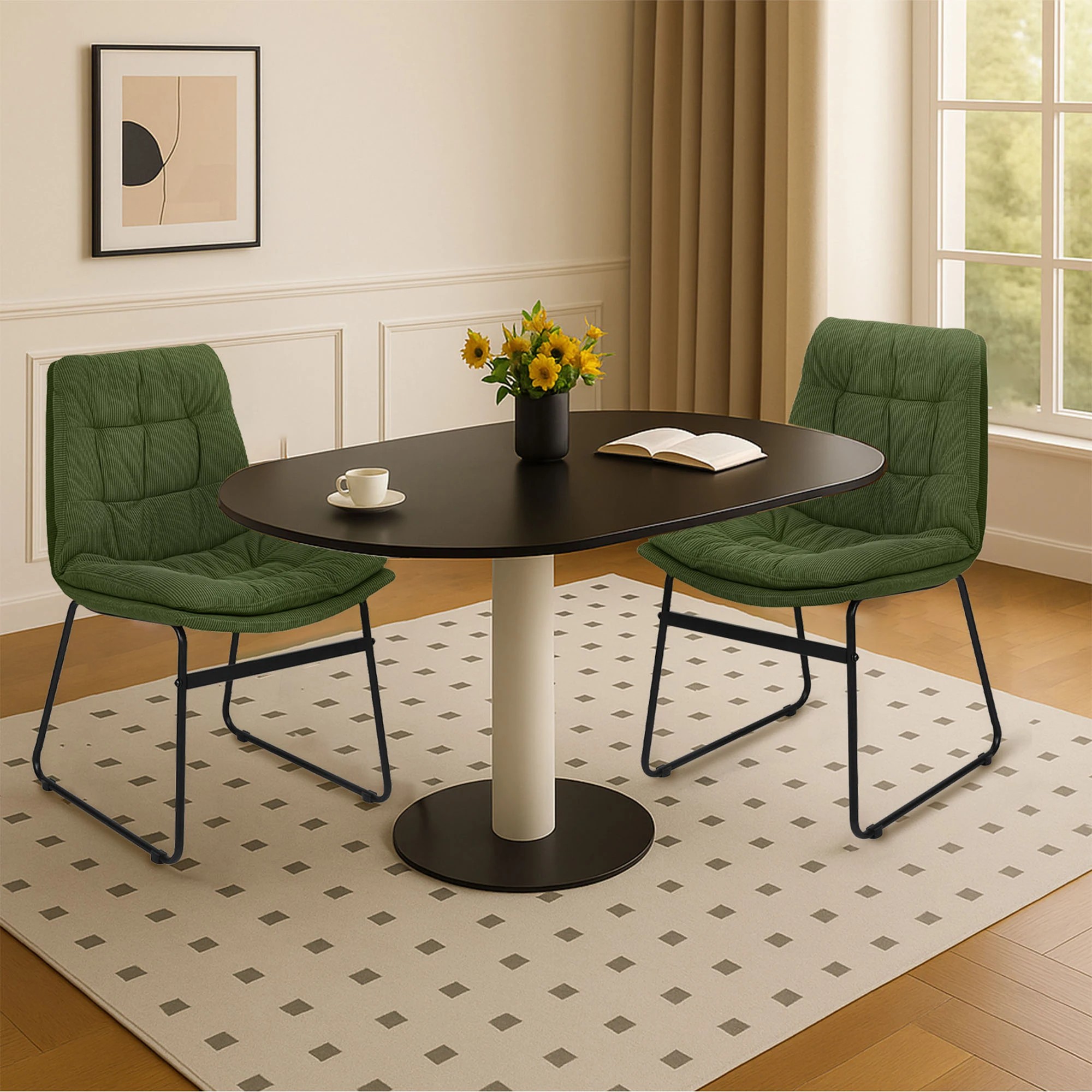 7 Levede 2x Dining Chairs Industrial Soft Corduroy Kitchen Padded Seat - Green, 7 of 9