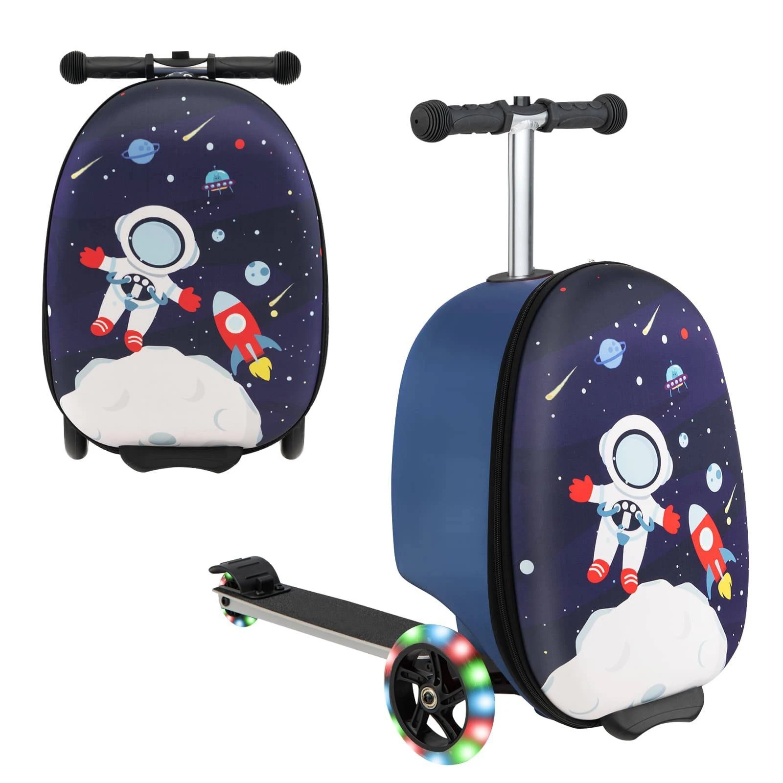 1 Costway Kids Suitcase Scooter Ride-on Luggage w/LED Wheels Astronaut, 1 of 1