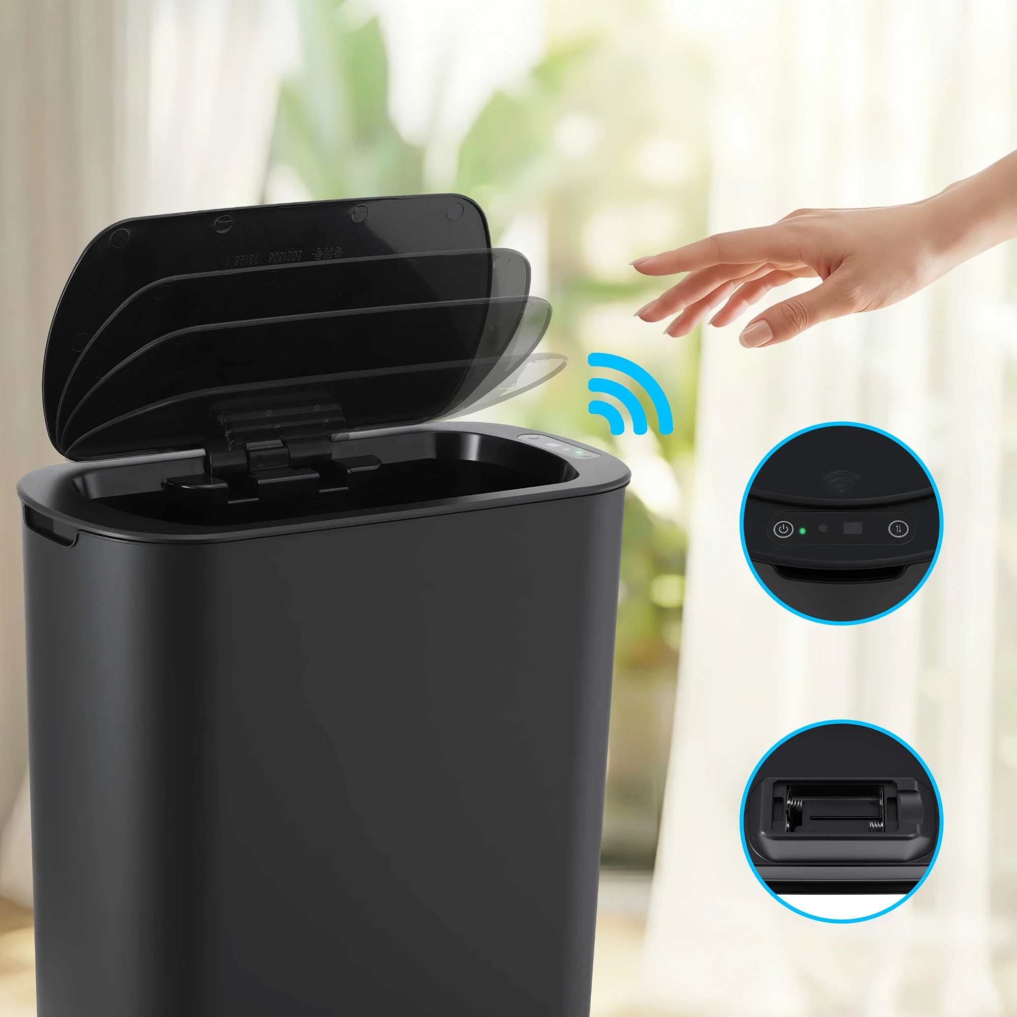 3 Devanti Automatic Trash Bin with Lid 25L Motion Sensor Kitchen Bin - Black, 3 of 7