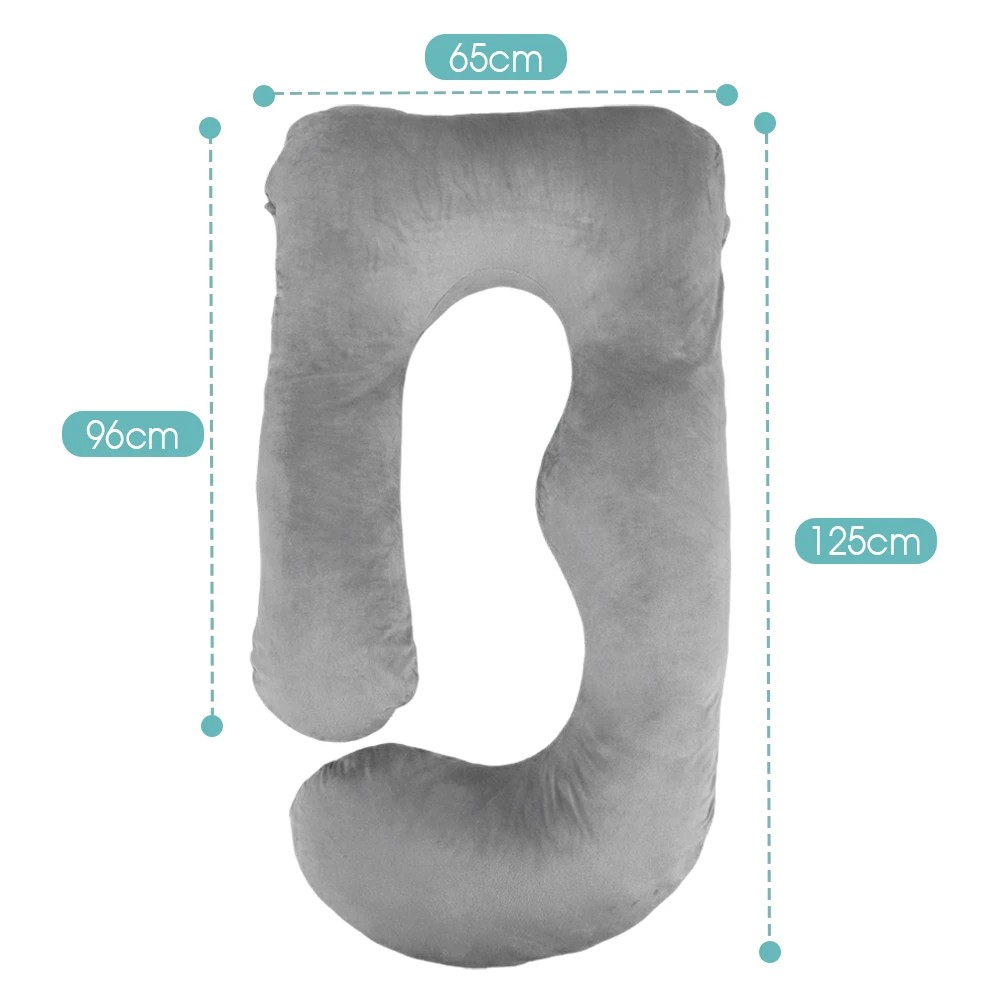 2 PlayPals Pregnancy Pillow U-shaped Maternity Sleeping Body Support 125cm - Grey, 2 of 3