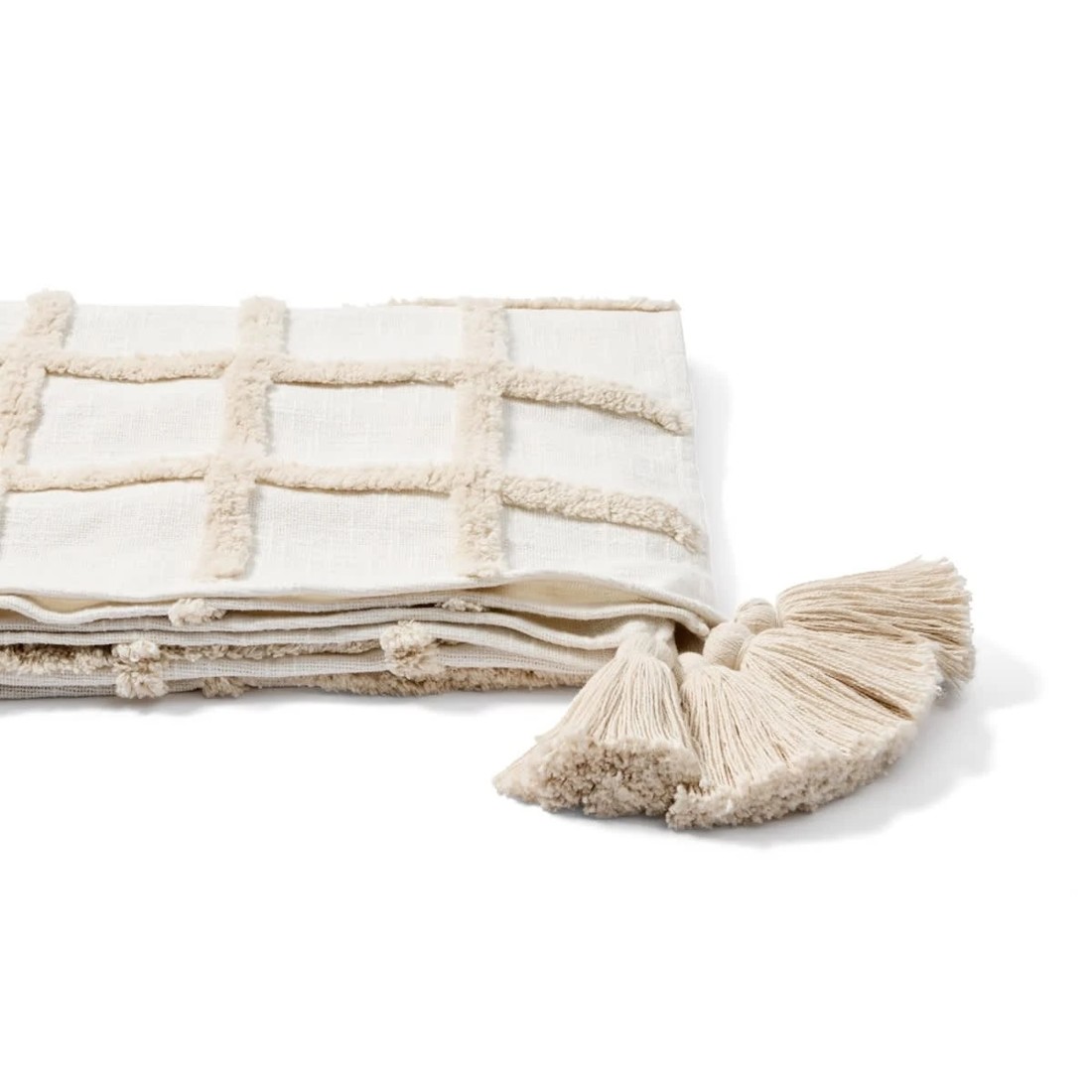 6 Grid Tufted Throw - Beige and White, 6 of 6
