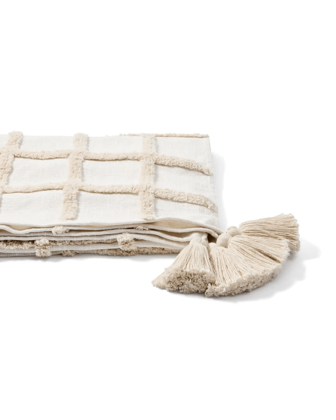 6 Grid Tufted Throw - Beige and White, 6 of 6