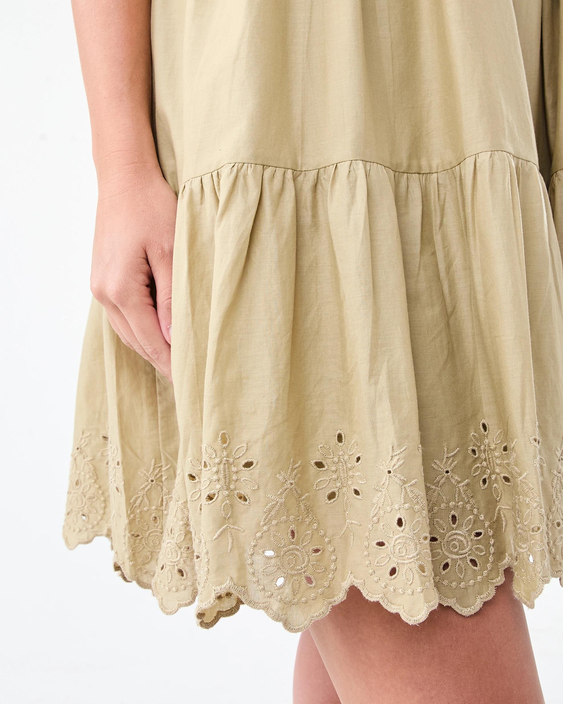 6 Short Flutter Sleeve Broderie Mini Dress Urban Grn, 6 of 7