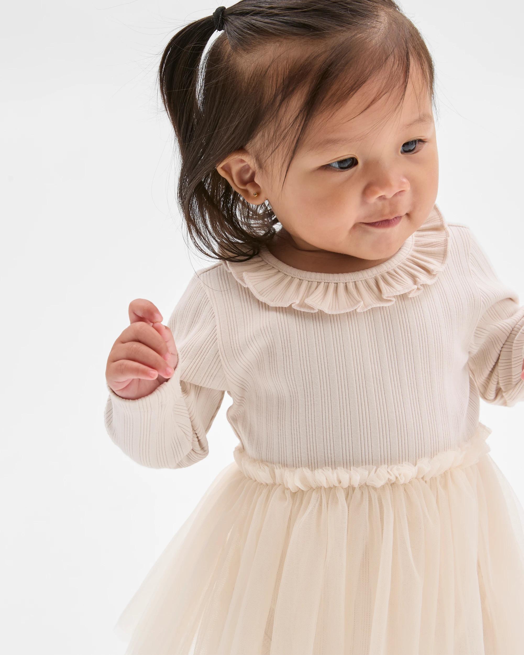 2 Target Baby Girl Long Sleeve Rib Tutu Bodysuit Dress CREAM, 2 of 4