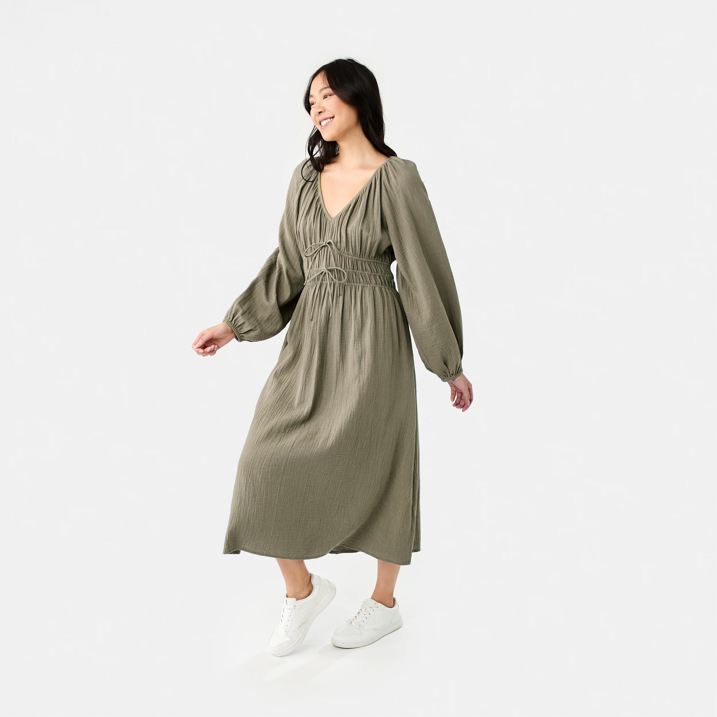 3 Long Sleeve Shirred Detail Midi Dress PAVEMENT GREY, 3 of 7