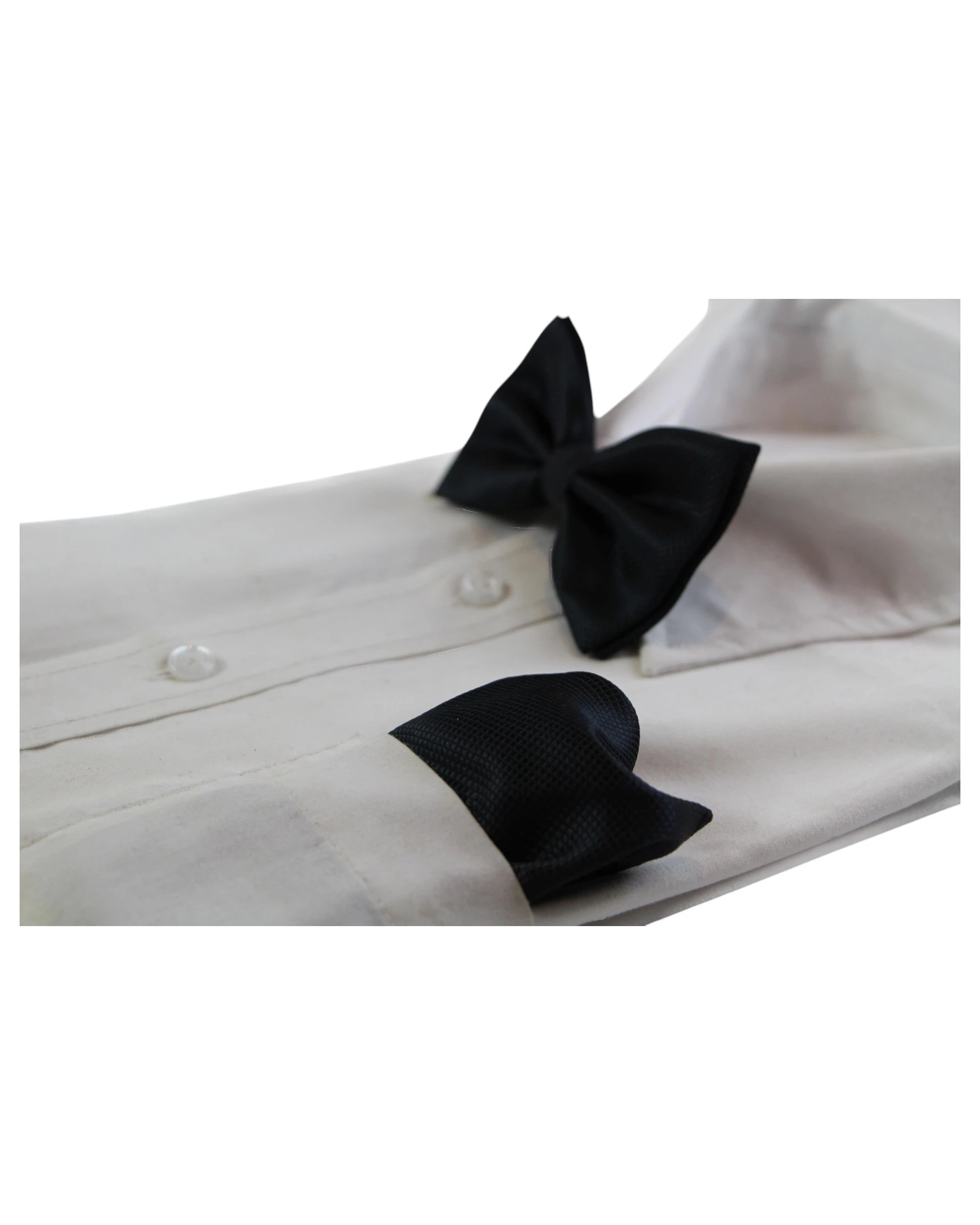 4 Zasel Mens Plain Coloured Checkered Bow Tie & Matching Pocket Square Set - Black - Black, 4 of 4