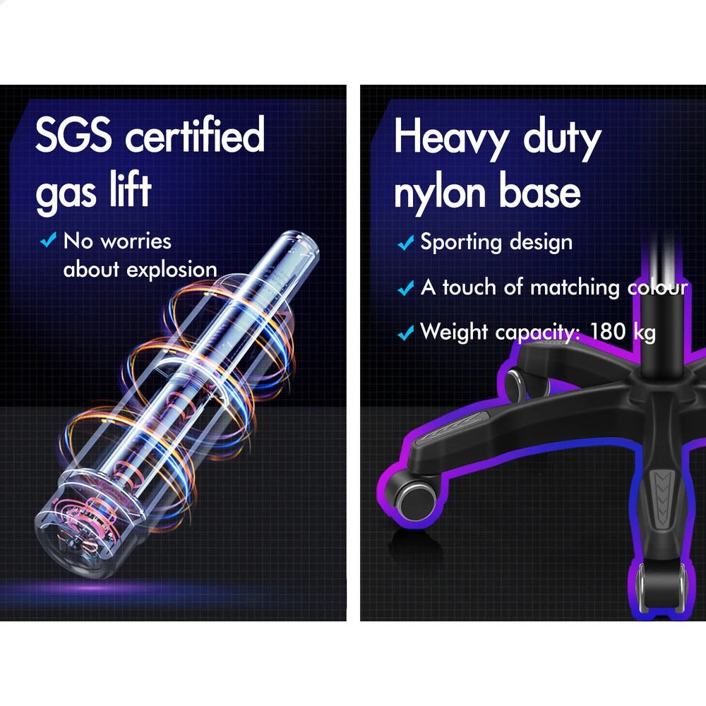 10 Alfordson Gaming Chair Office Massage Computer Fabric Seat Racing - Grey, 10 of 10