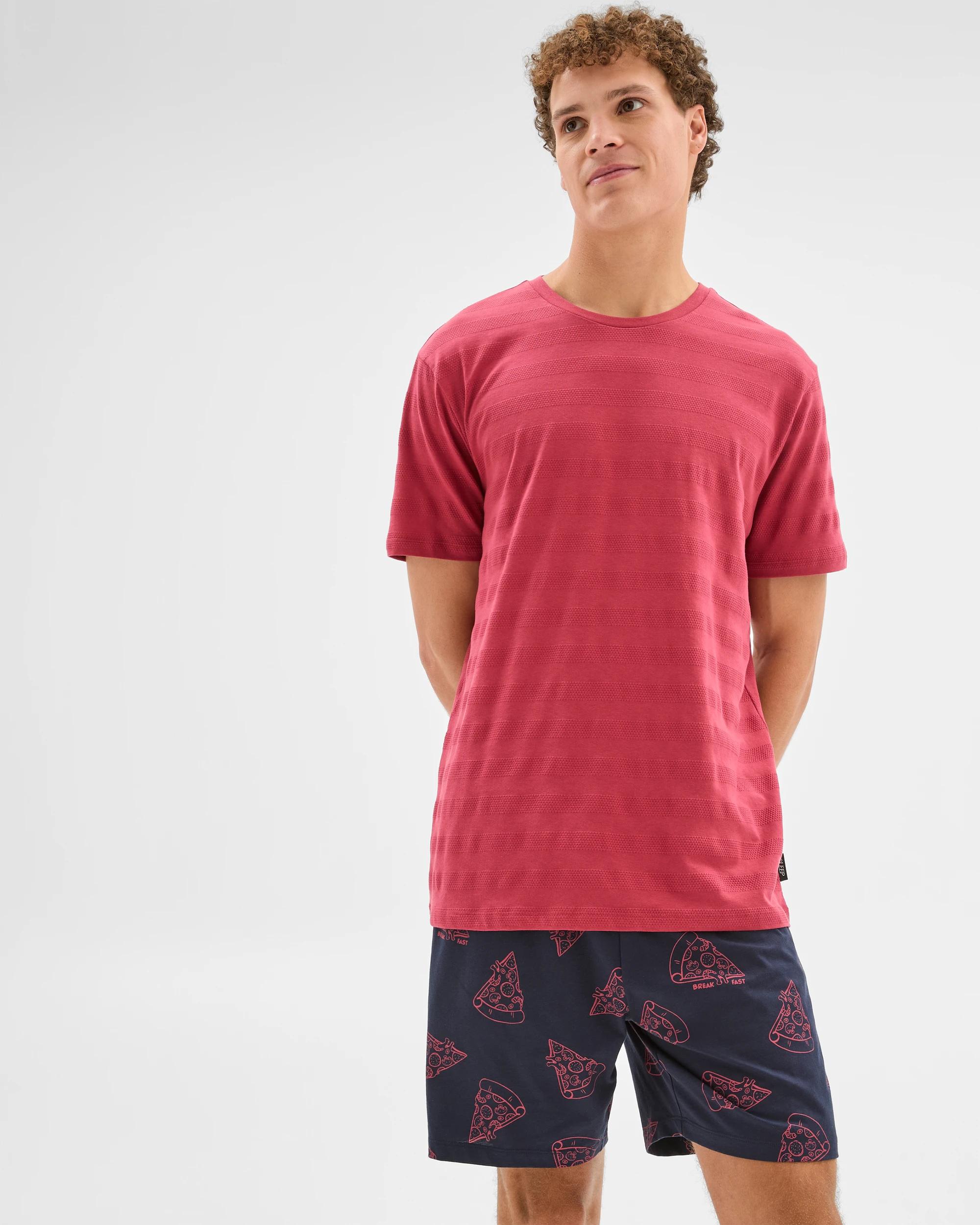 2 Australian Cotton Blend Print Jersey Sleep Shorts - Maxx NAVY PIZZA, 2 of 6