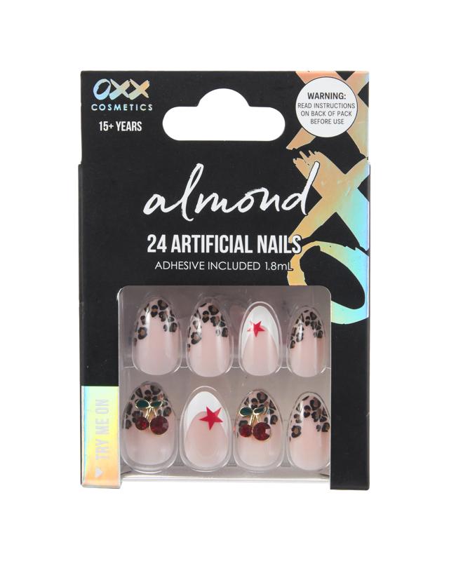 OXX Cosmetics 24 Pack Artificial Nails with Adhesive - Almond Shape, Leo