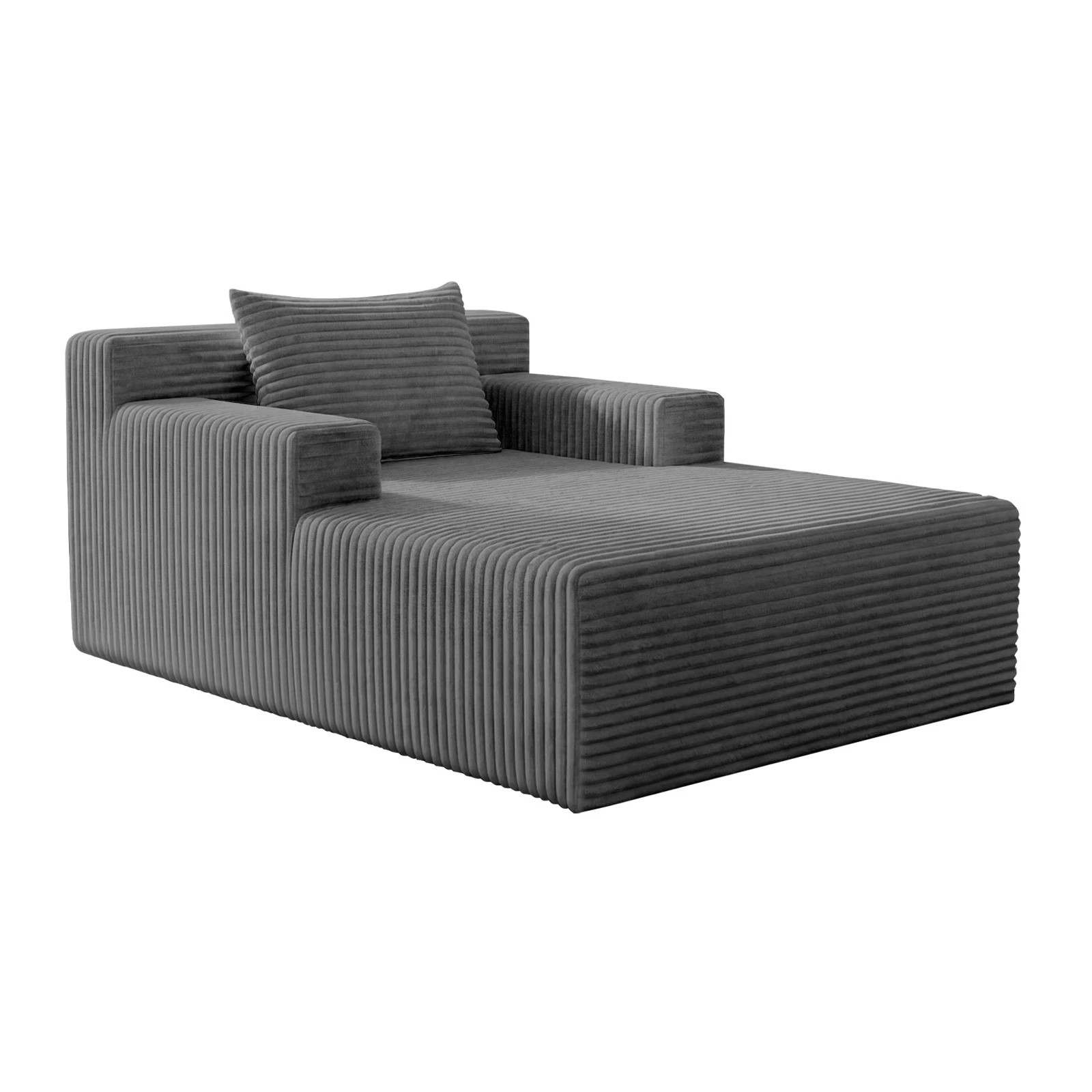 1 Oikiture Compressed Chaise Chair Corduroy Single Sofa Bed Couch - Grey, 1 of 6