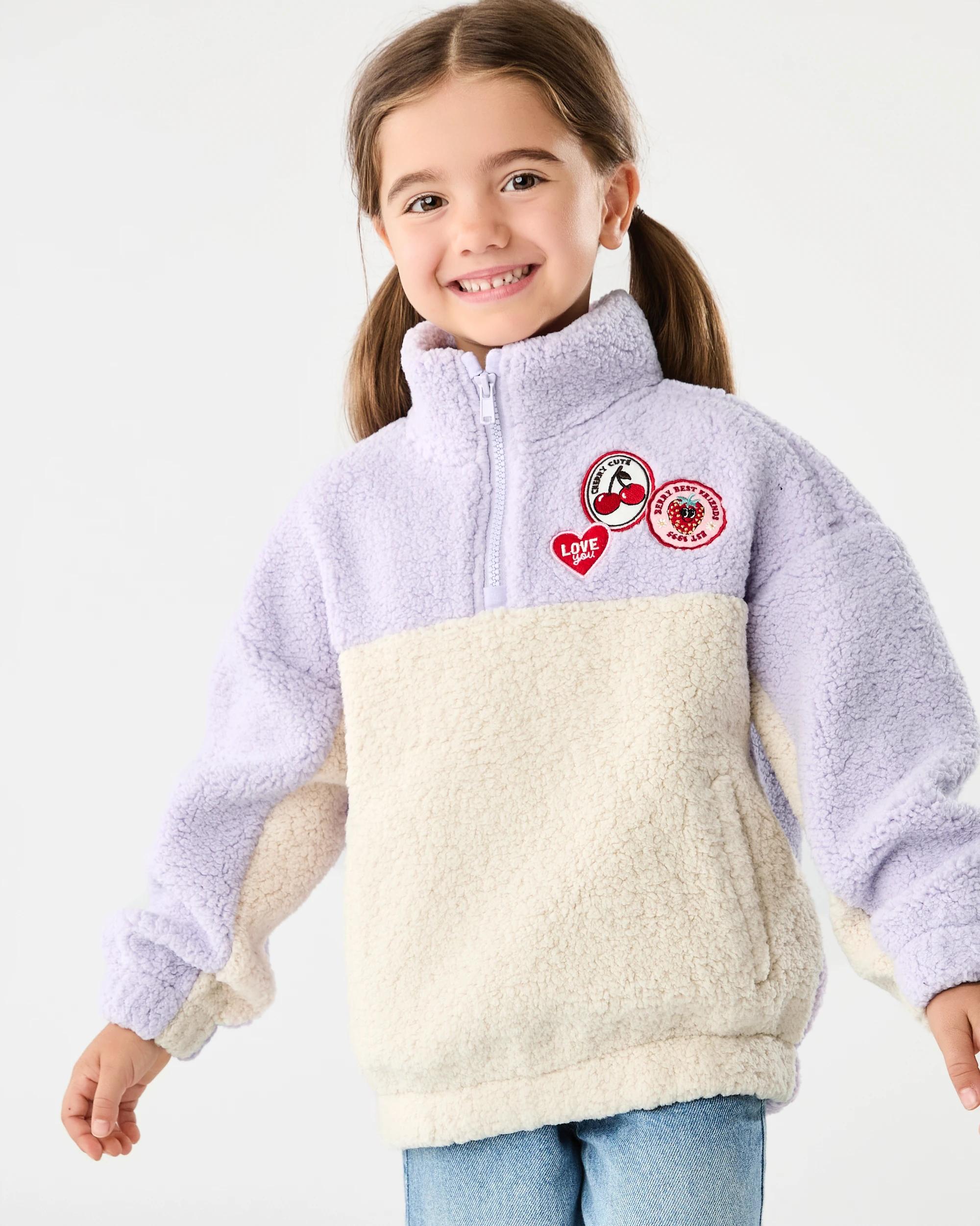1 Quarter Zip Teddy Fleece Sweatshirt Mlti Badge, 1 of 8