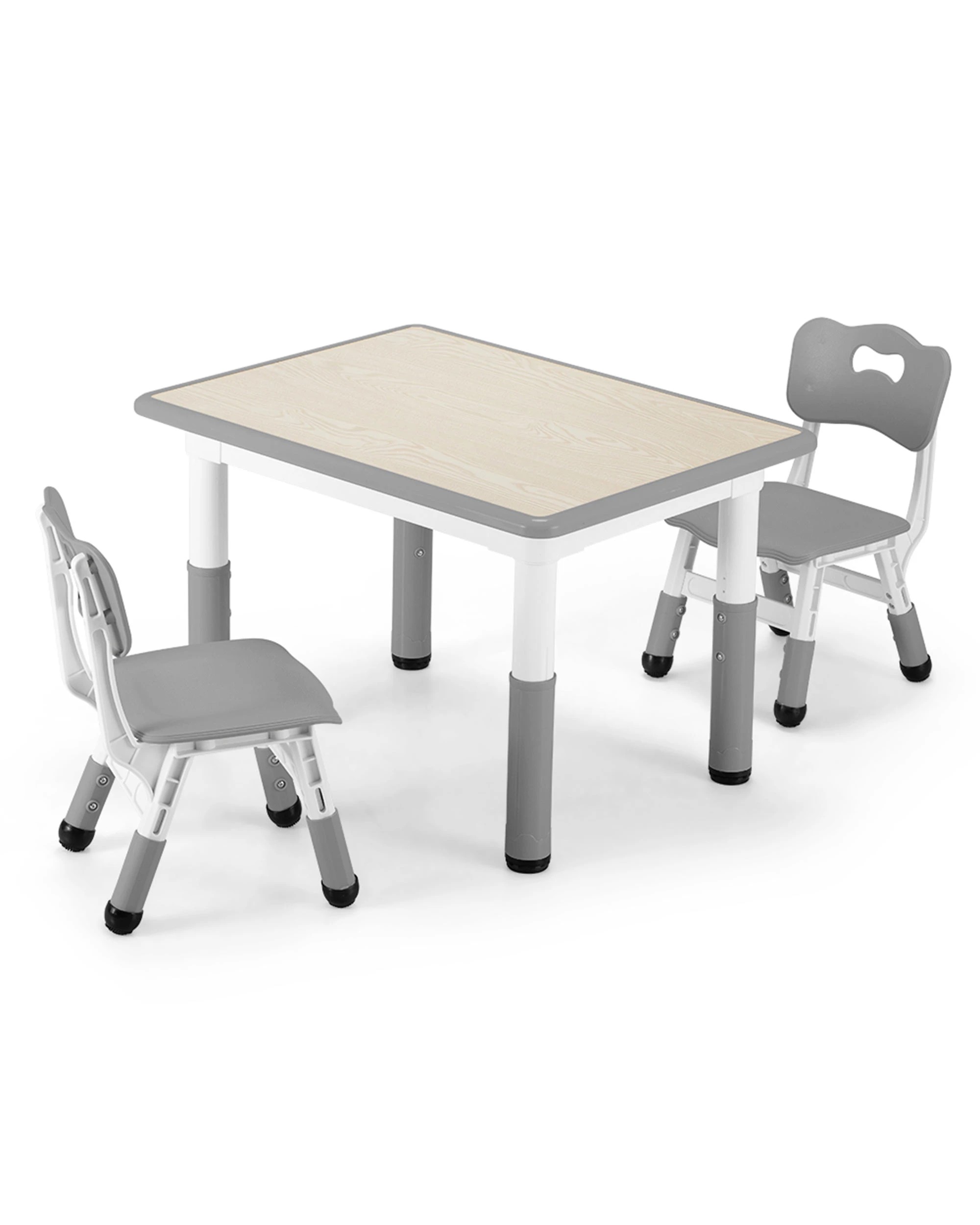 1 PlayPals Kids Table Chairs Set Height Adjustable Toddler Activity Table 80x60cm Grey, 1 of 6
