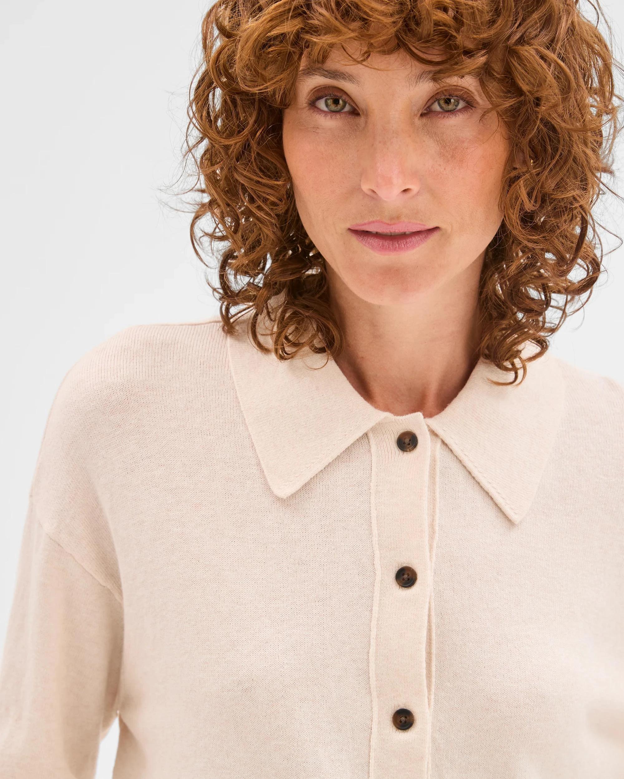 6 Target Woman Australian Cotton Blend Knit Polo Collar Cardigan PEBBLE, 6 of 7