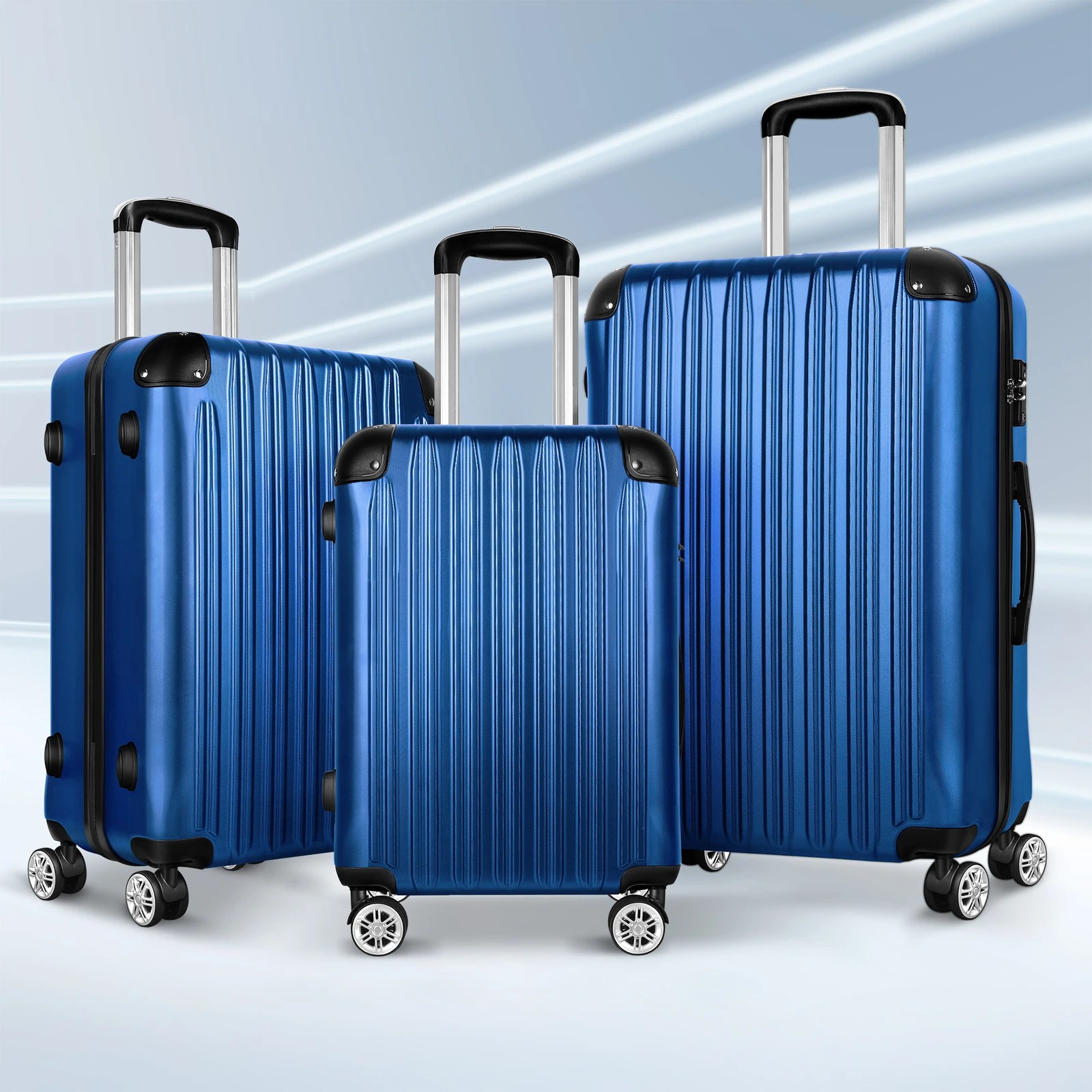 2 Alfordson Luggage 3PCS Set Suitcase ABS+PC Trolley TSA Hard Shell Case - Blue, 2 of 10