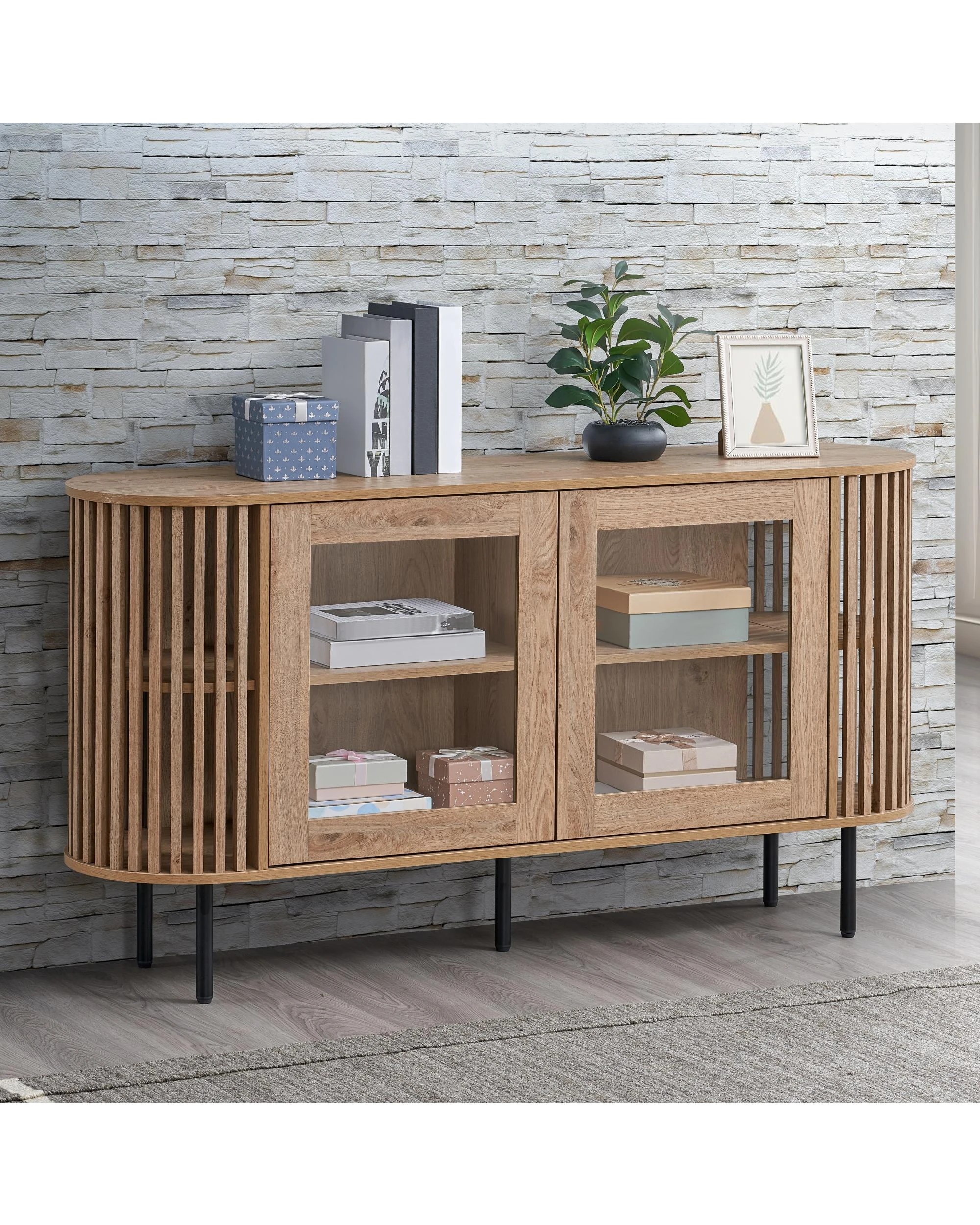 3 Kodu Buffet Unit Sideboard Credenza Cabinet 148cm 2 Doors - Natural, 3 of 7