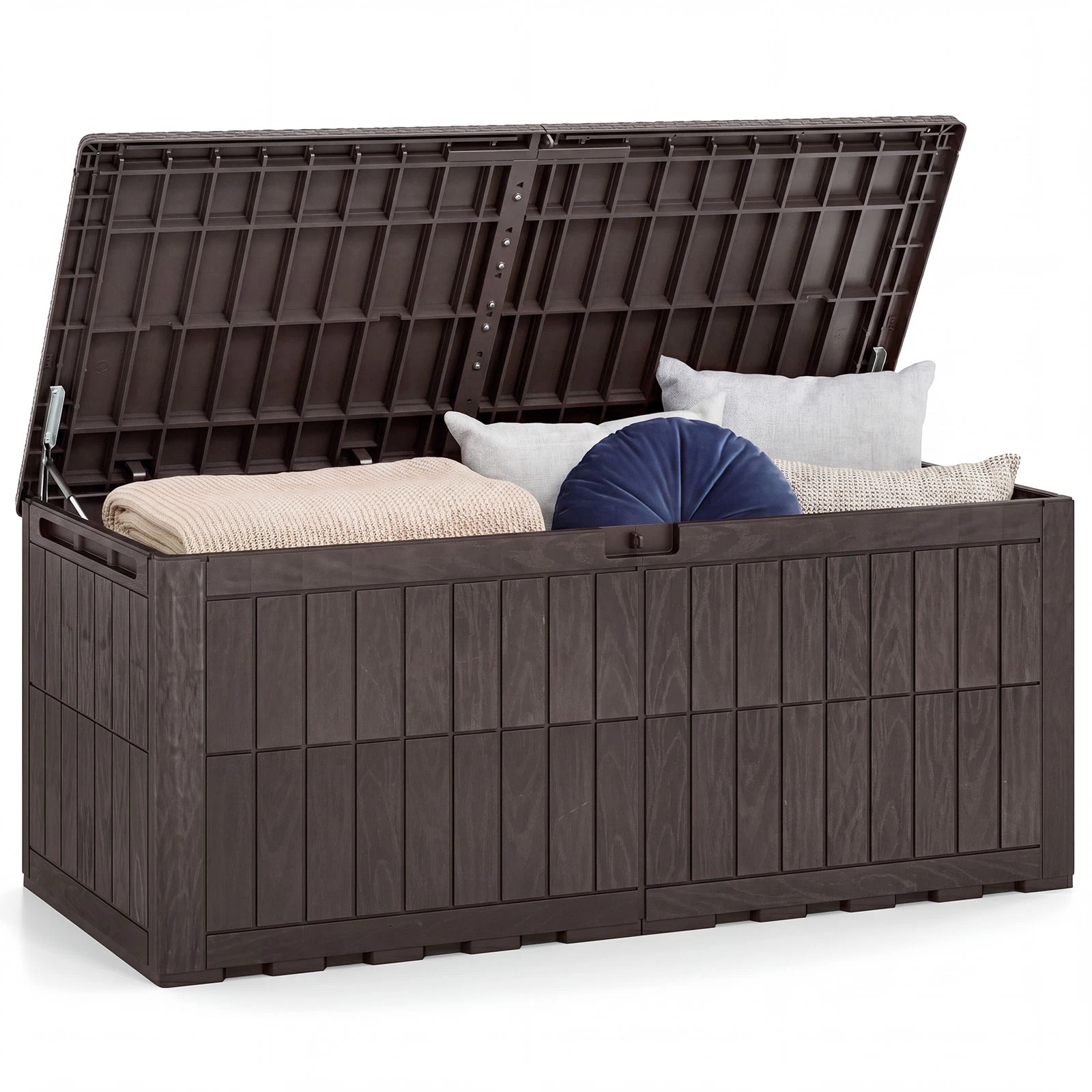 6 Costway 680L Outdoor Deck Box Patio Bench All-Weather Storage Bin w/Handles - Brown, 6 of 6