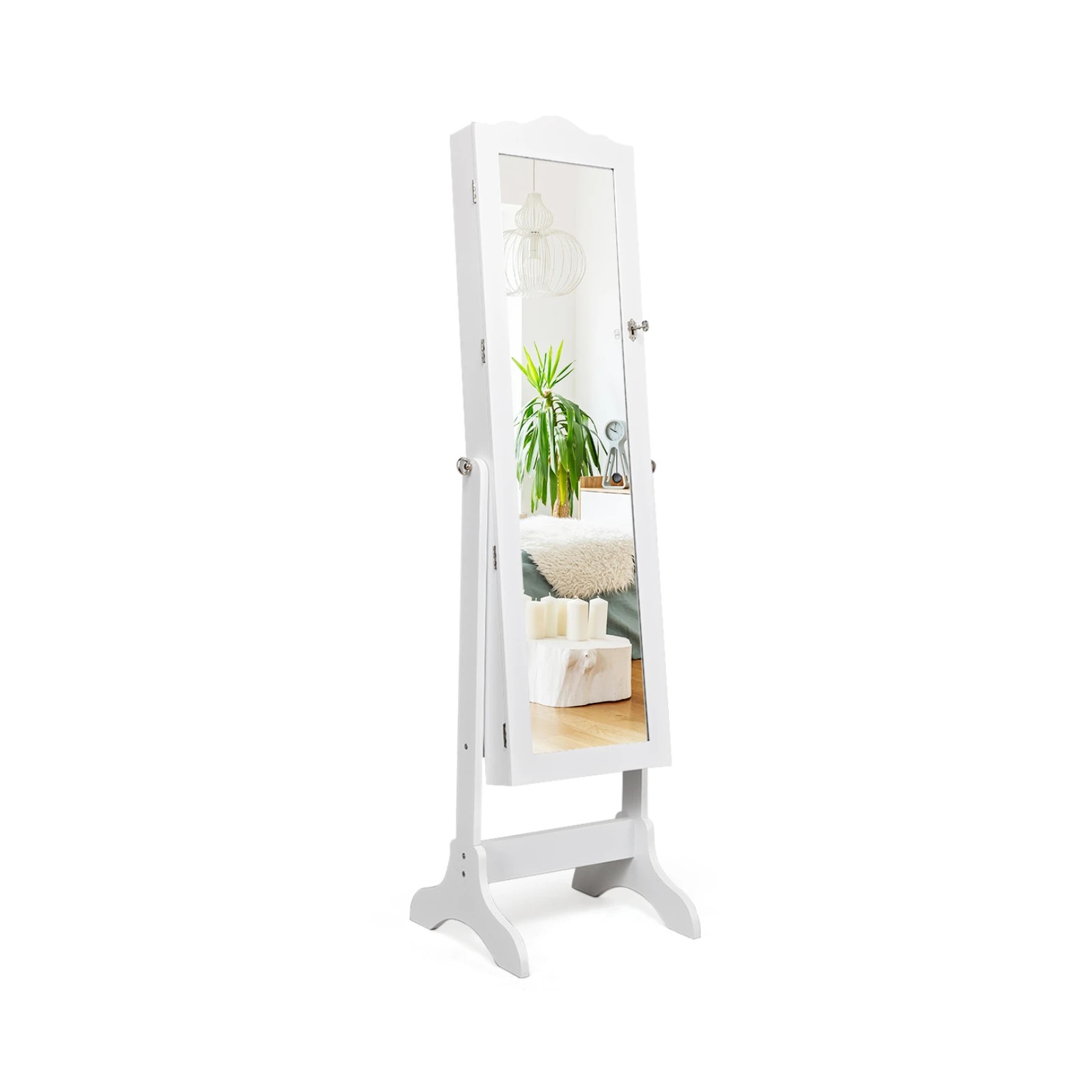 1 Costway Mirror Jewellery Cabinet Wooden Jewelry Organiser Box Makeup Cosmetics Storage - White, 1 of 5