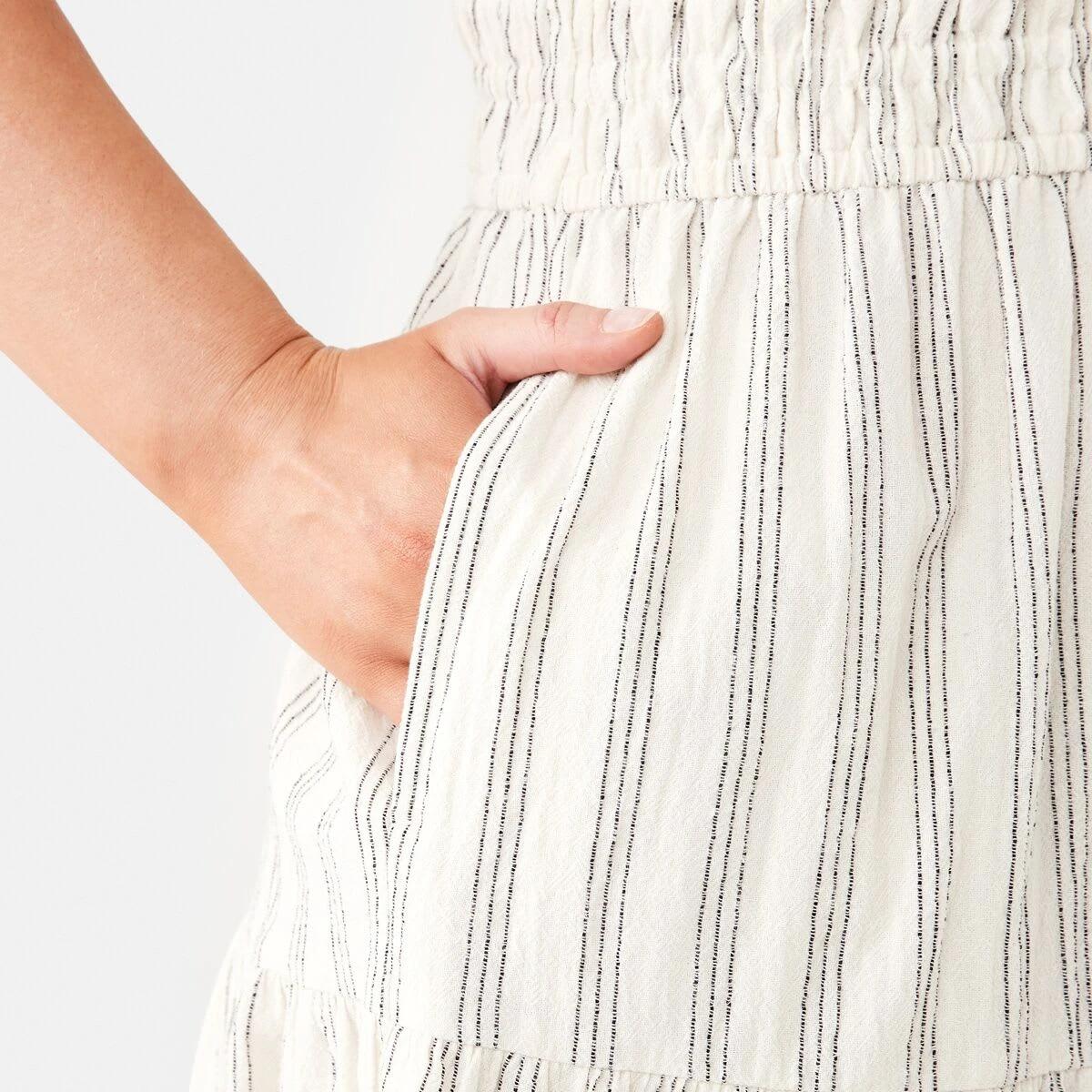 9 Short Sleeve Shirred Waist Mini Dress TRIPPLE STRIPE NATURAL BEIGE, 9 of 11