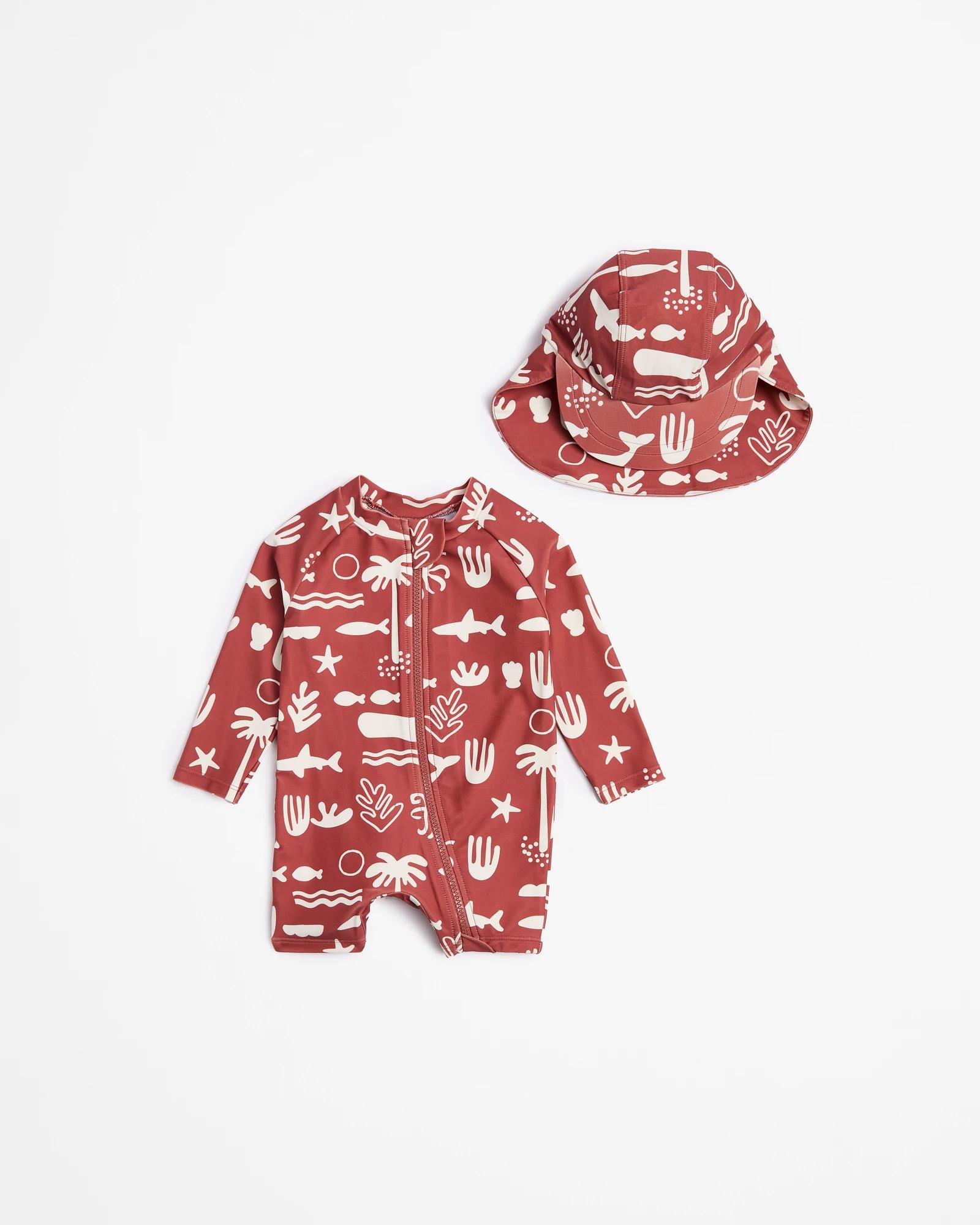 1 Target Baby Unitard Swim Set With Hat 2 Piece SEASIDE, 1 of 1