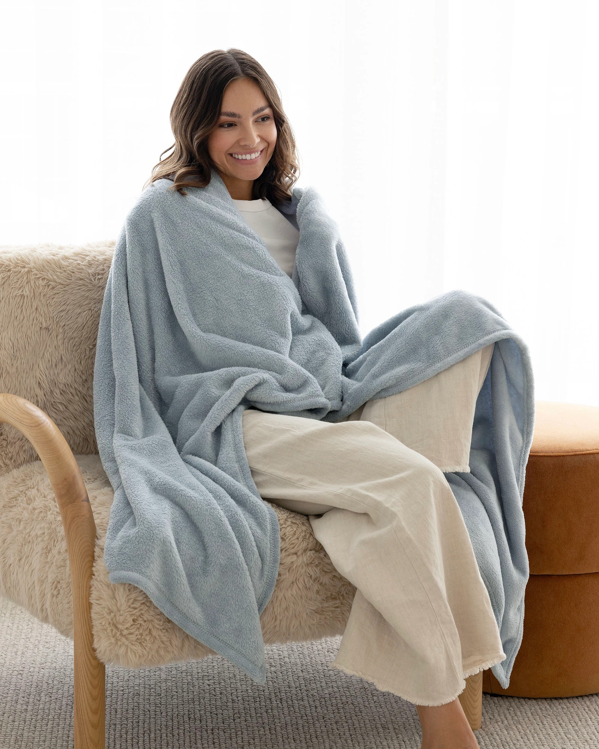3 Bambury Microplush Soft Cosy Throw Rug Steel - Blue, 3 of 5