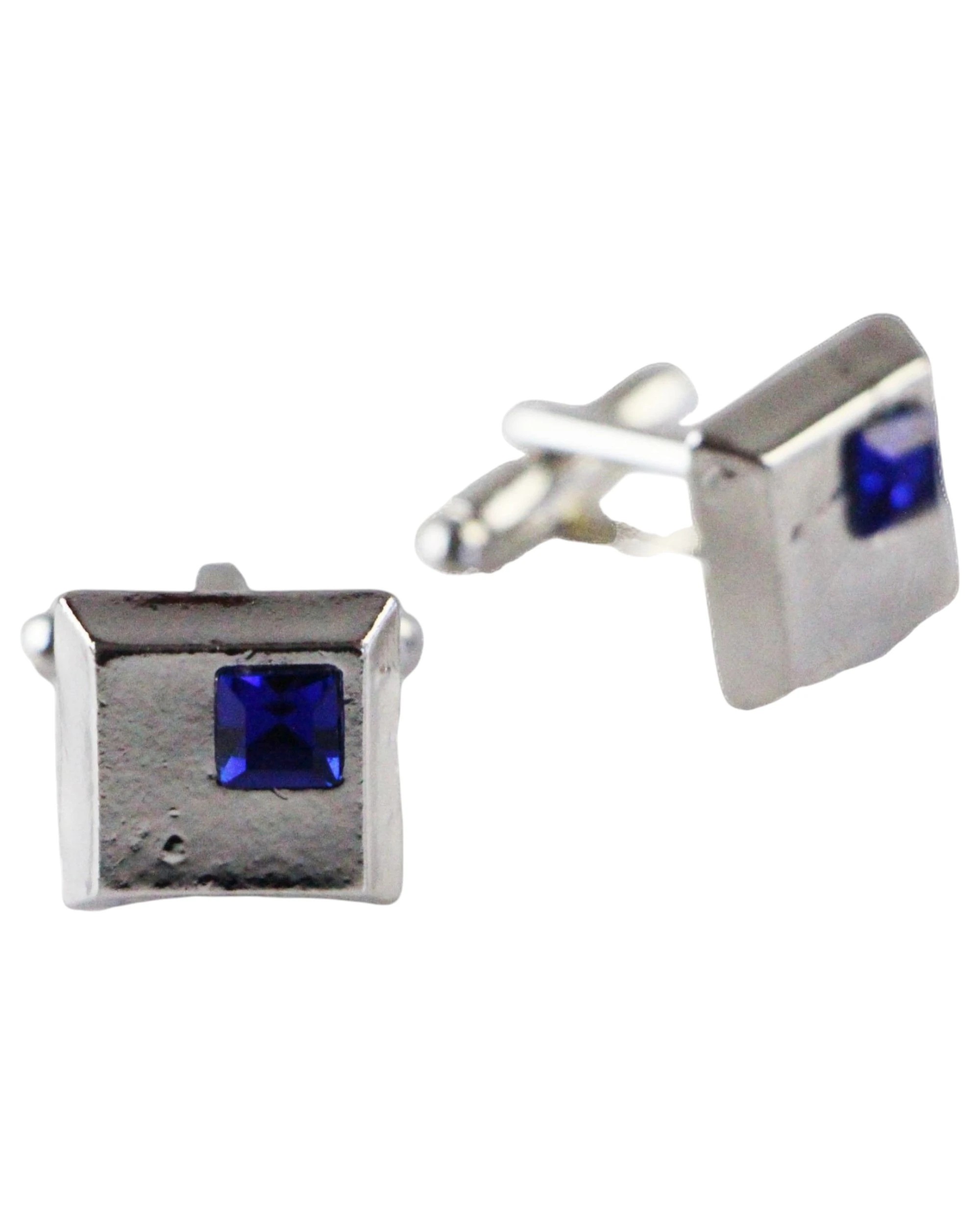 1 Zasel Mens With Small Blue Diamond Cufflinks - Silver - Silver, 1 of 1