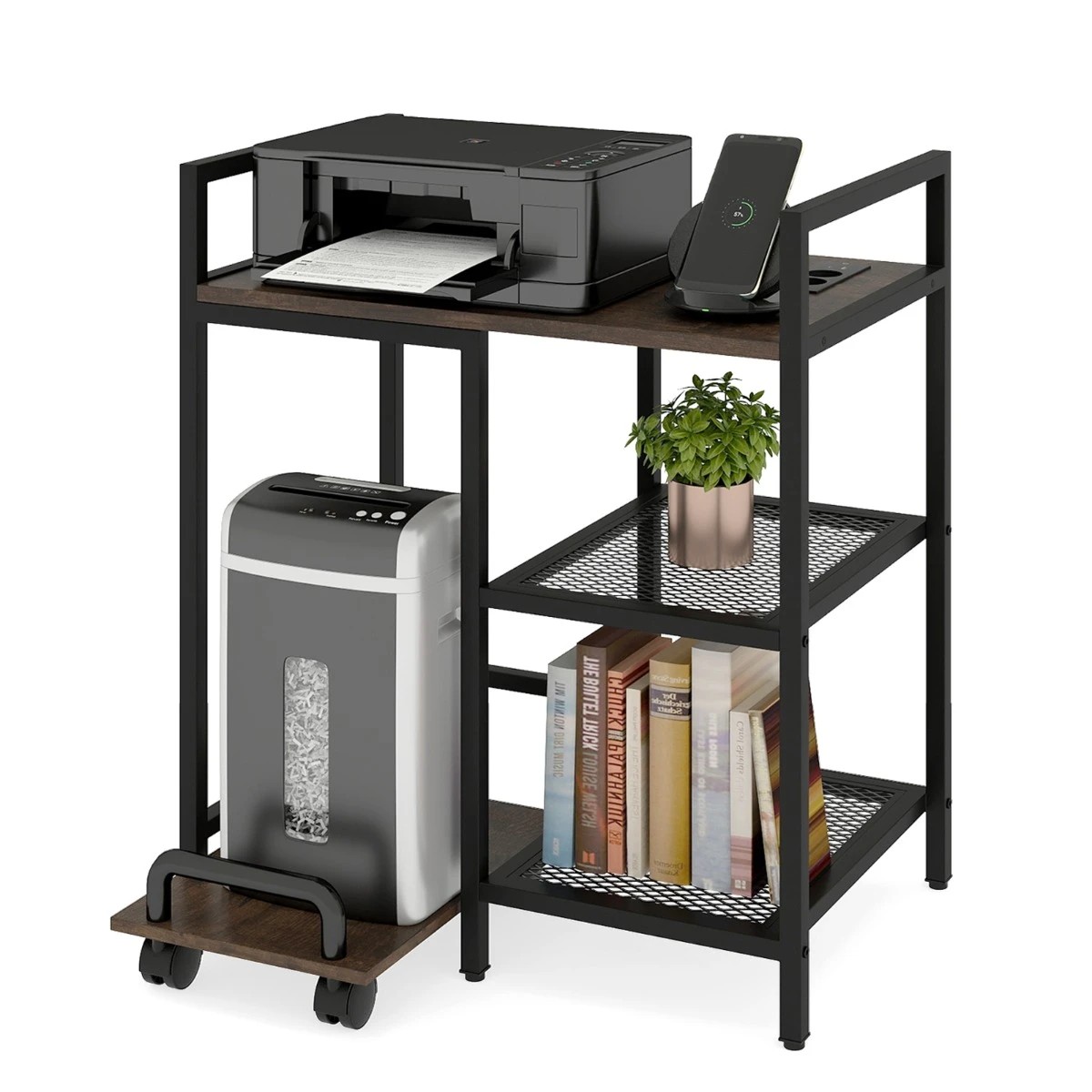 6 Costway Printer Stand w/Charging Station 3-Tier Storage Side Table - Brown, 6 of 6