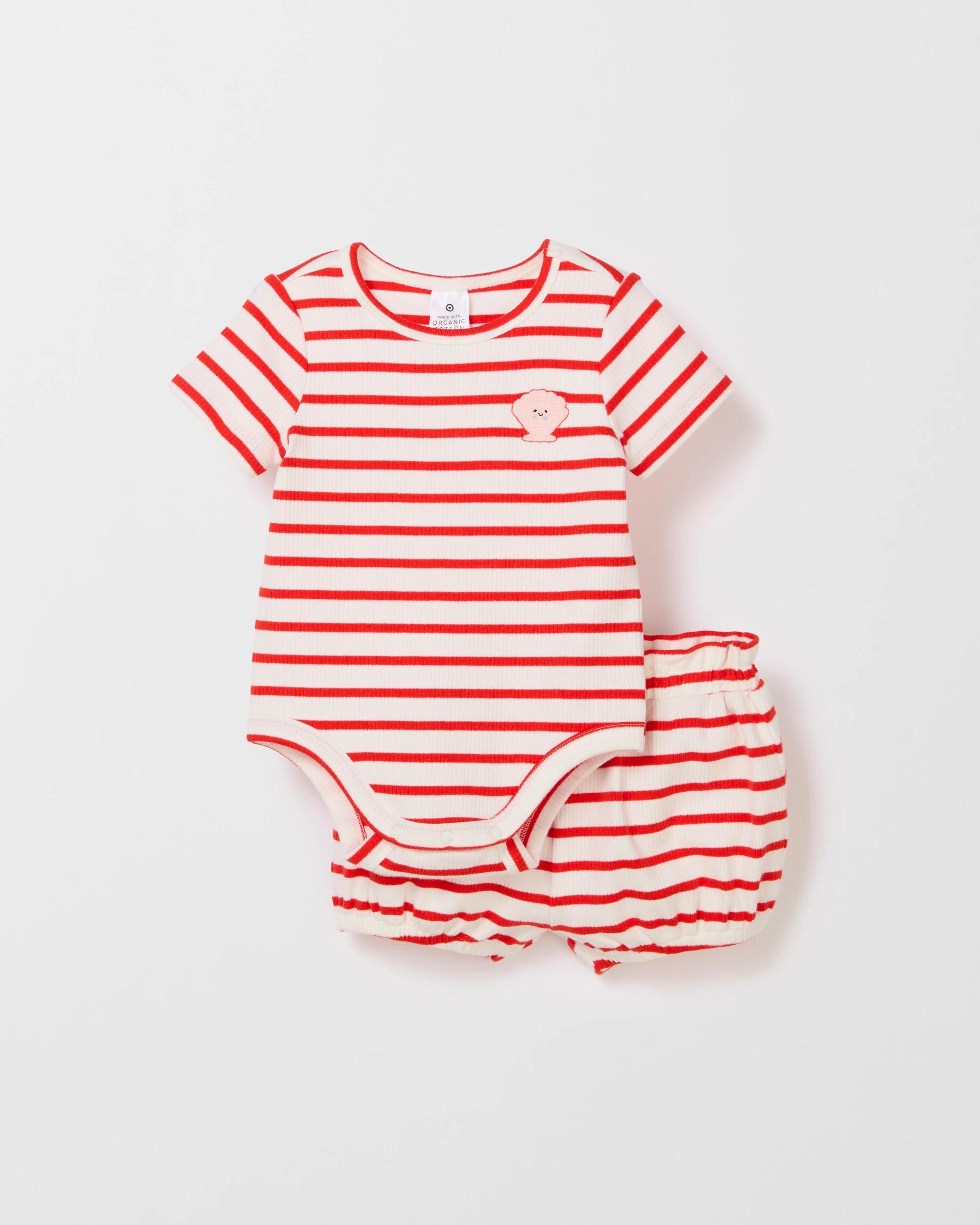 1 Target Organic Cotton Baby Bodysuit And Shorts 2 Piece Set RED STRIPE, 1 of 3