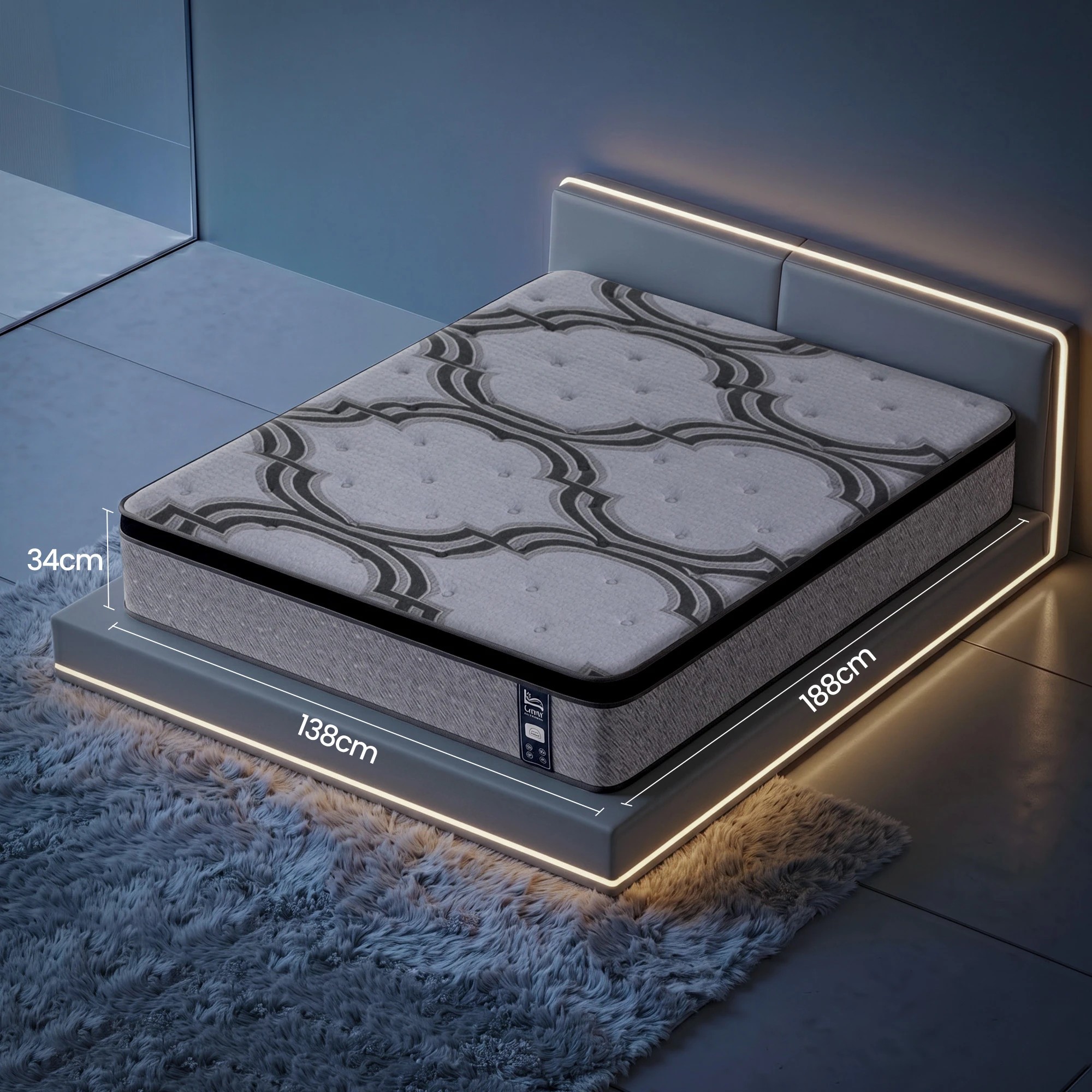 2 Levitex Double Mattress 34 cm 5-Zone Hybrid Pocket Spring for Extra Lumbar & Shoulder Support - Queen Bed - Grey, 2 of 9