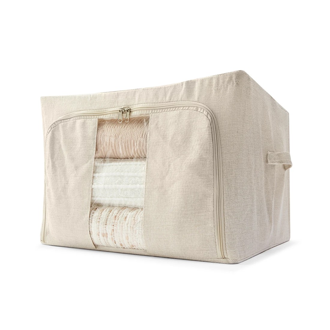 1 Linen Look Collapsible Box with Window - Large, Beige, 1 of 7