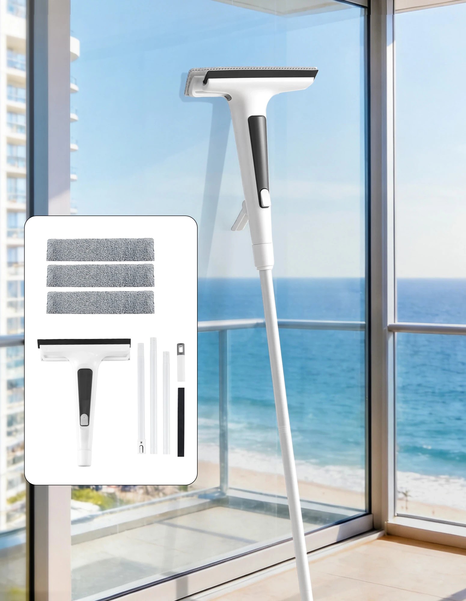 Giantz Window Cleaner Mirror Car, Spray Scrub Squeegee 136cm Extendable ...