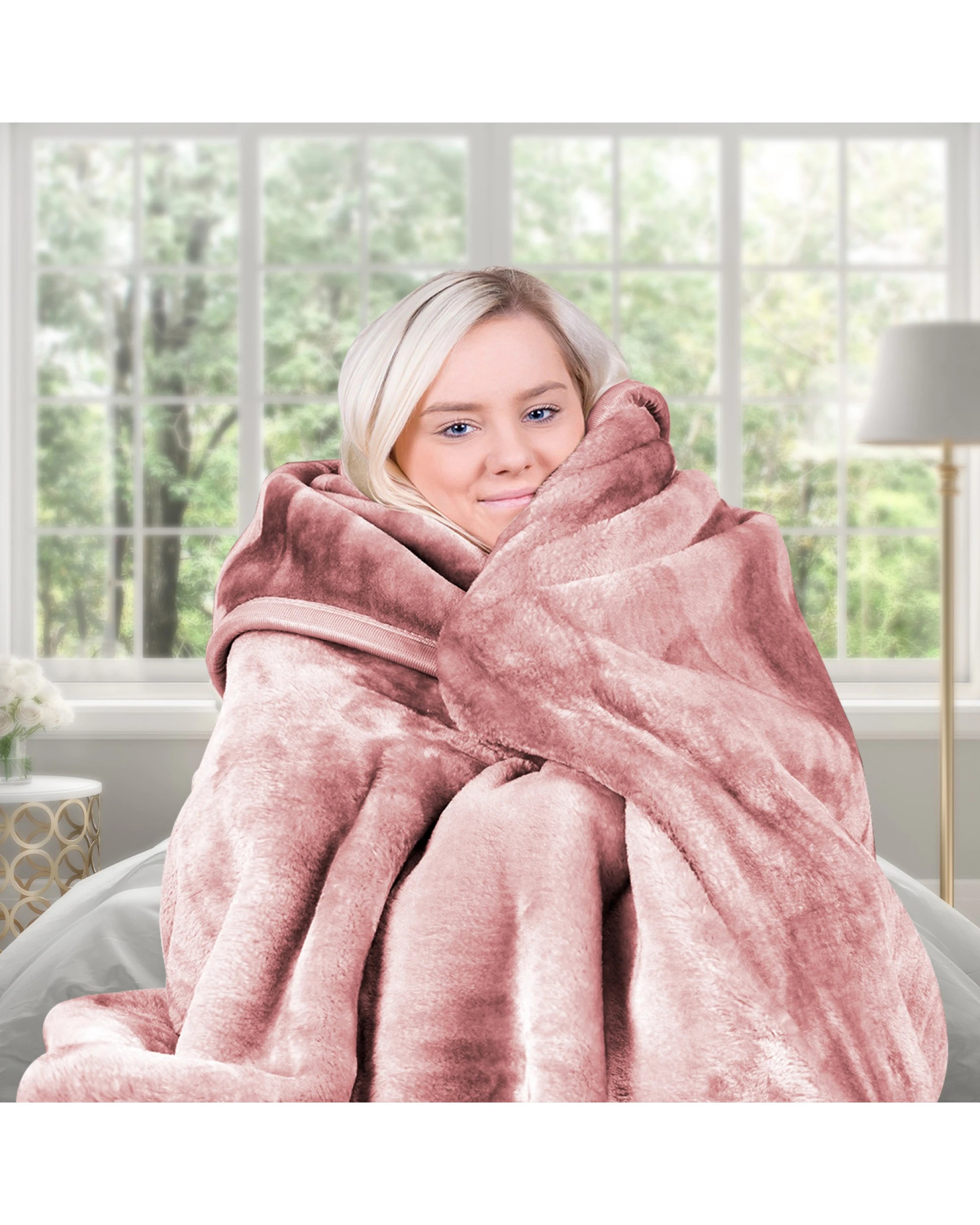 8 Laura Hill 600-gsm Mink Blanket Double-sided Soft Plush Bed Faux Throw Rug Wine Pink
 - Queen Bed, 8 of 9