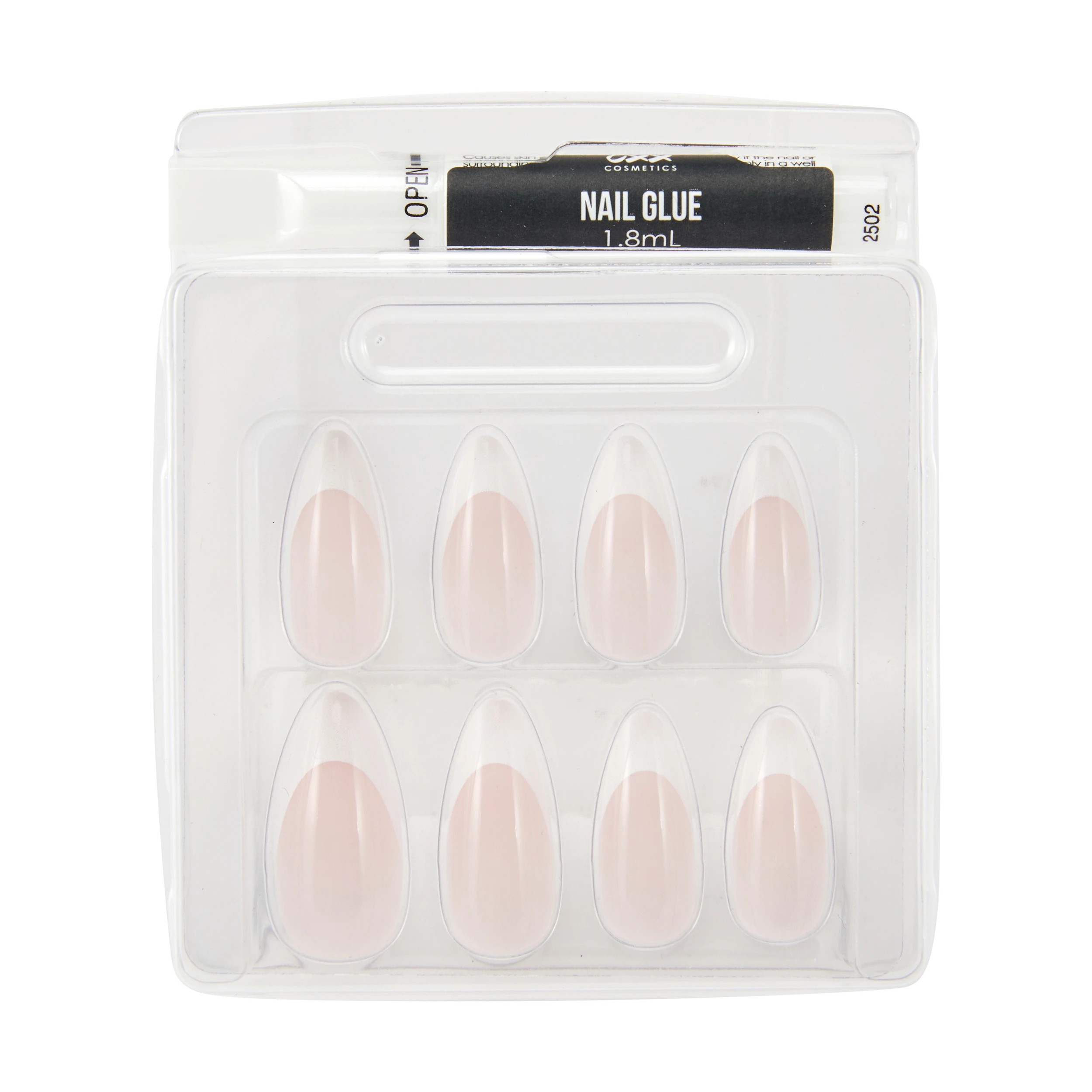 3 OXX Cosmetics 24 Pack Artificial Nails with Adhesive - Pointed Stiletto Shape, Pink French Tip, 3 of 4