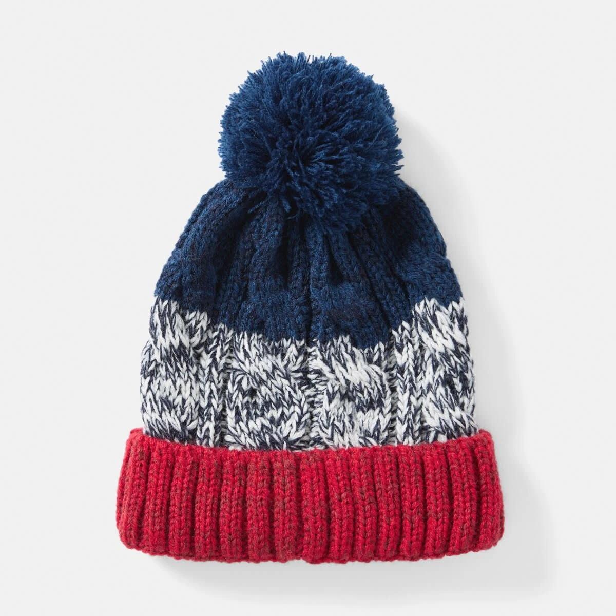 1 Cable Block Beanie Red Stripe, 1 of 3