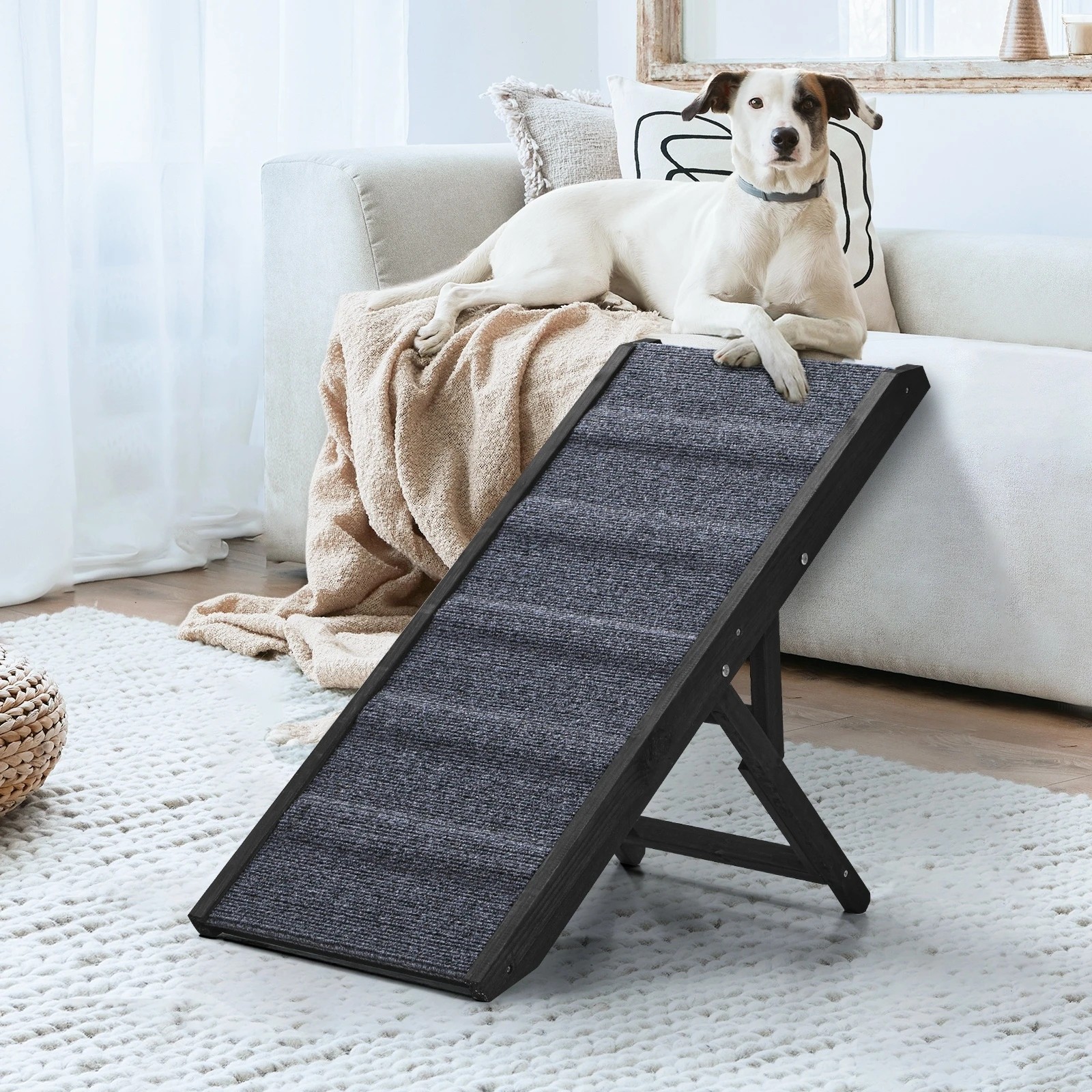 2 Alopet Dog Pet Ramp Adjustable Height Dogs Stairs Bed Sofa Car Foldable 90cm - Black, 2 of 10