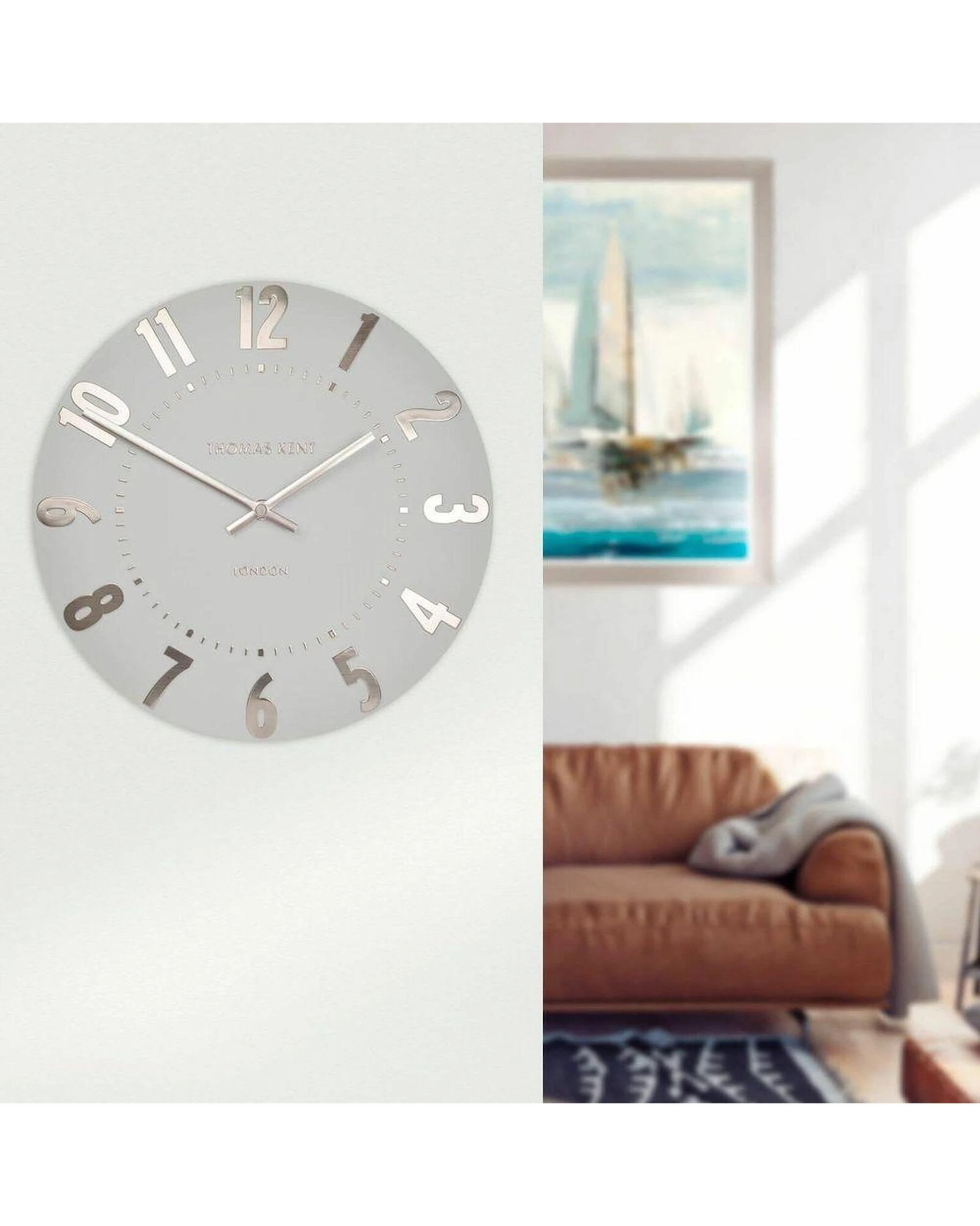 2 Thomas Kent 30cm Mulberry Arabic Wall Clock  Silver Cloud Grey, 2 of 3