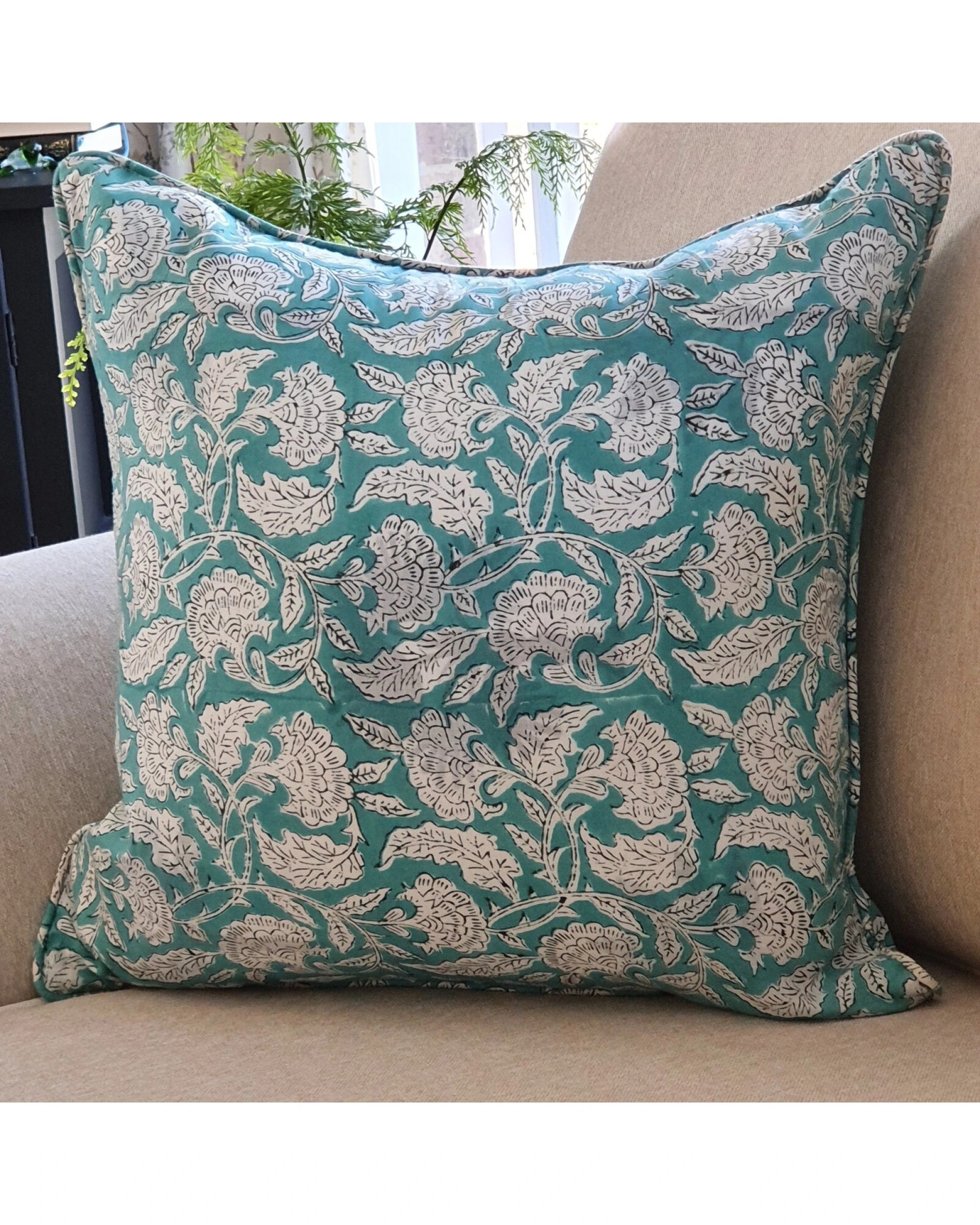 2 Kolka Sea Green Floral Decorative Cushion Pillow Cover - Green, 2 of 2