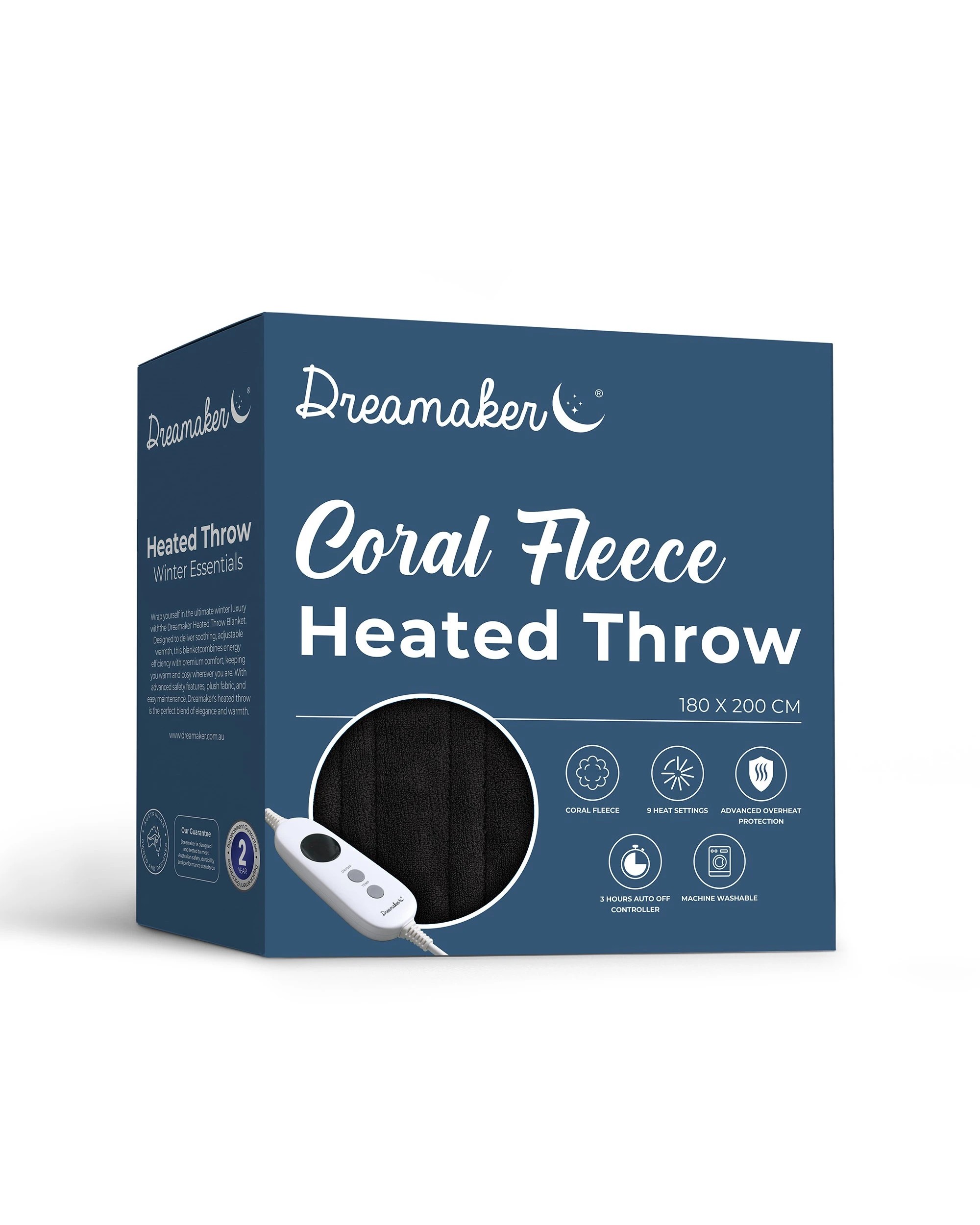 7 Dreamaker Kingston Coral Fleece Electric Heated Throw Blanket 180x200cm - Black, 7 of 7