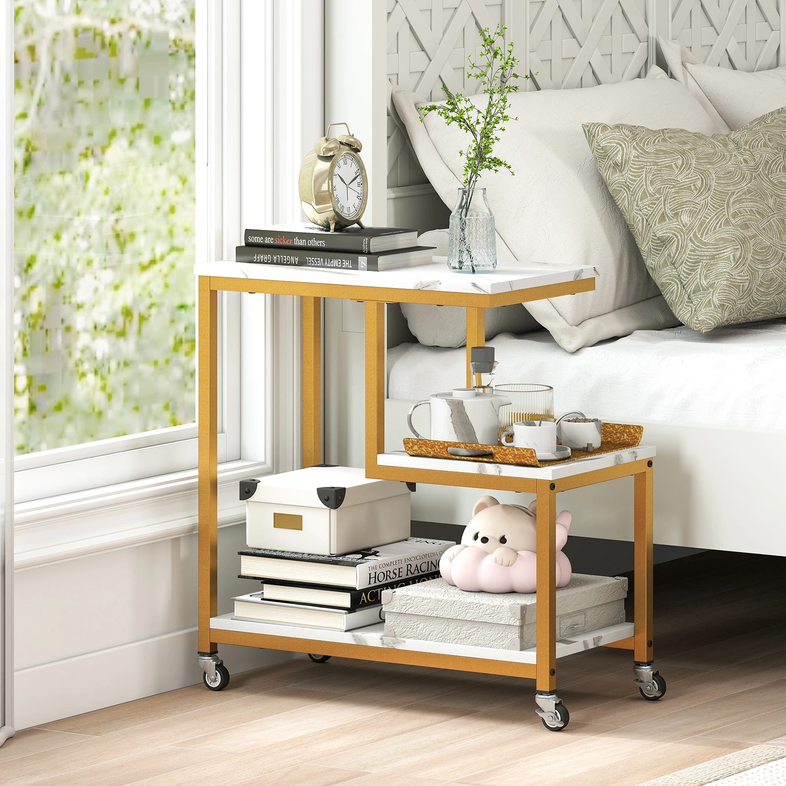 3 Costway G-shaped Side Table 3-Tier Mobile End Table w/Open Shelve Sofa Couch Side Table, 3 of 5