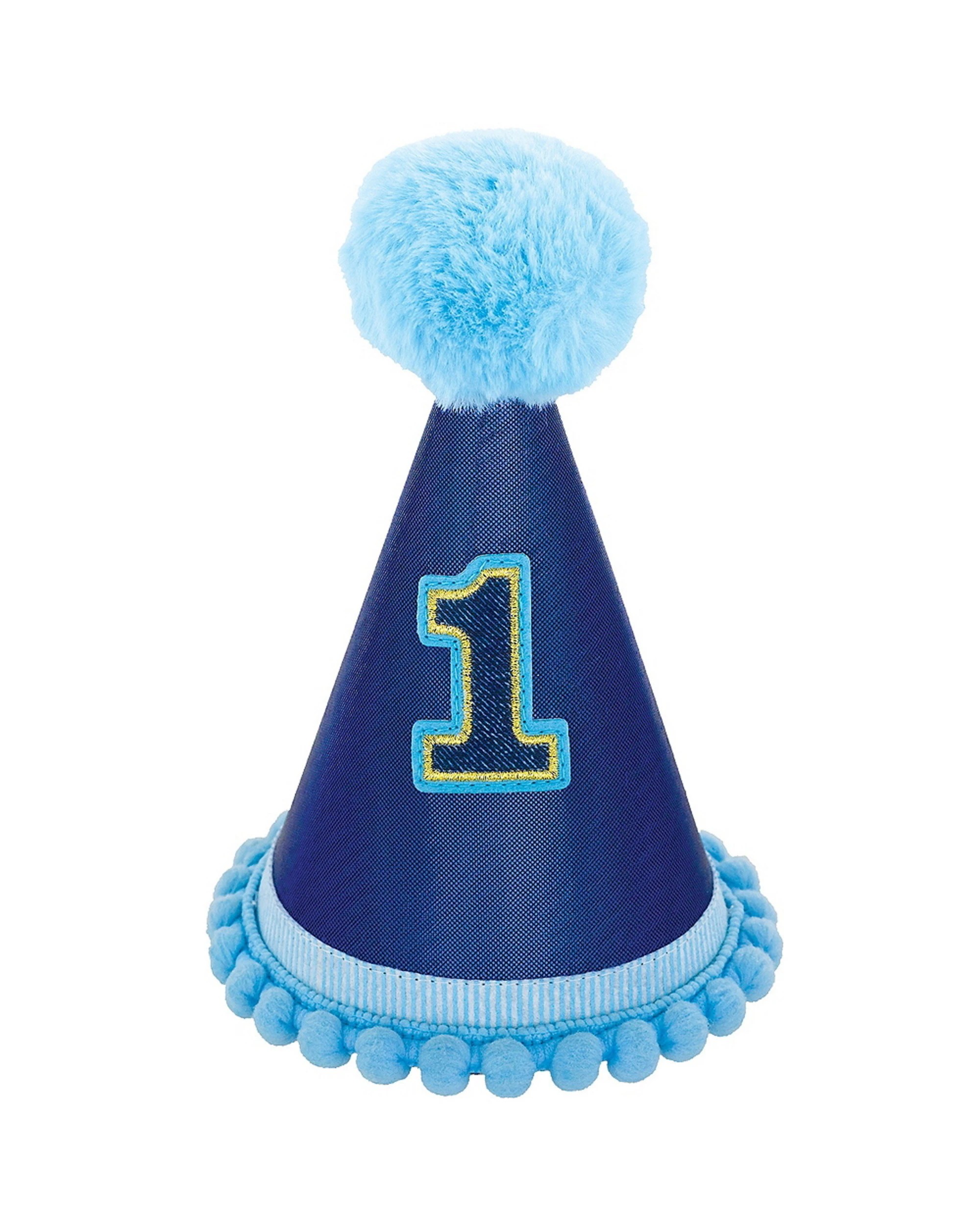 1 Amscan Boys 1st Birthday Deluxe Pom Pom Party Hat - Blue, 1 of 1